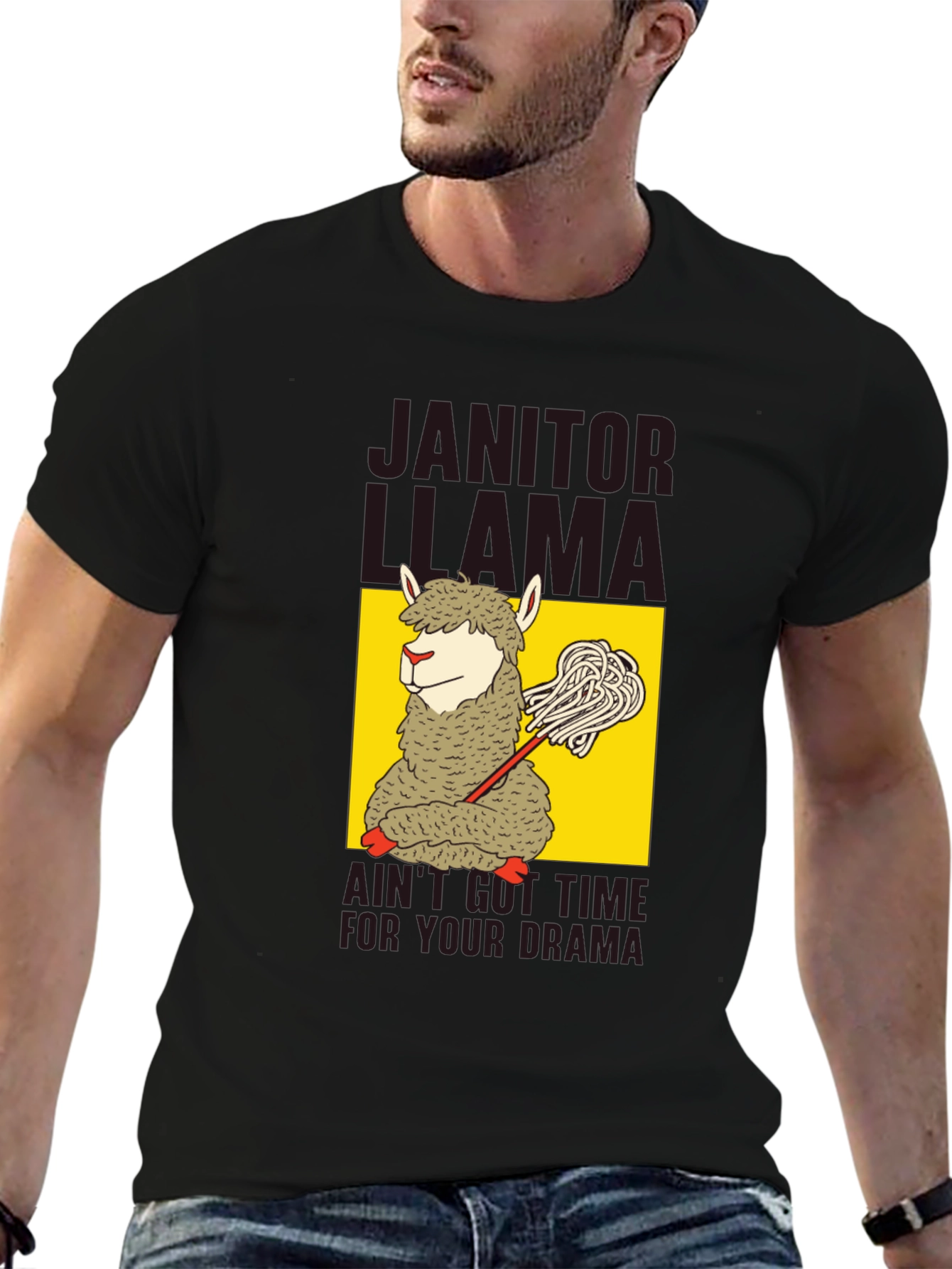 Black Janitor Llama Graphic T-Shirt view 6