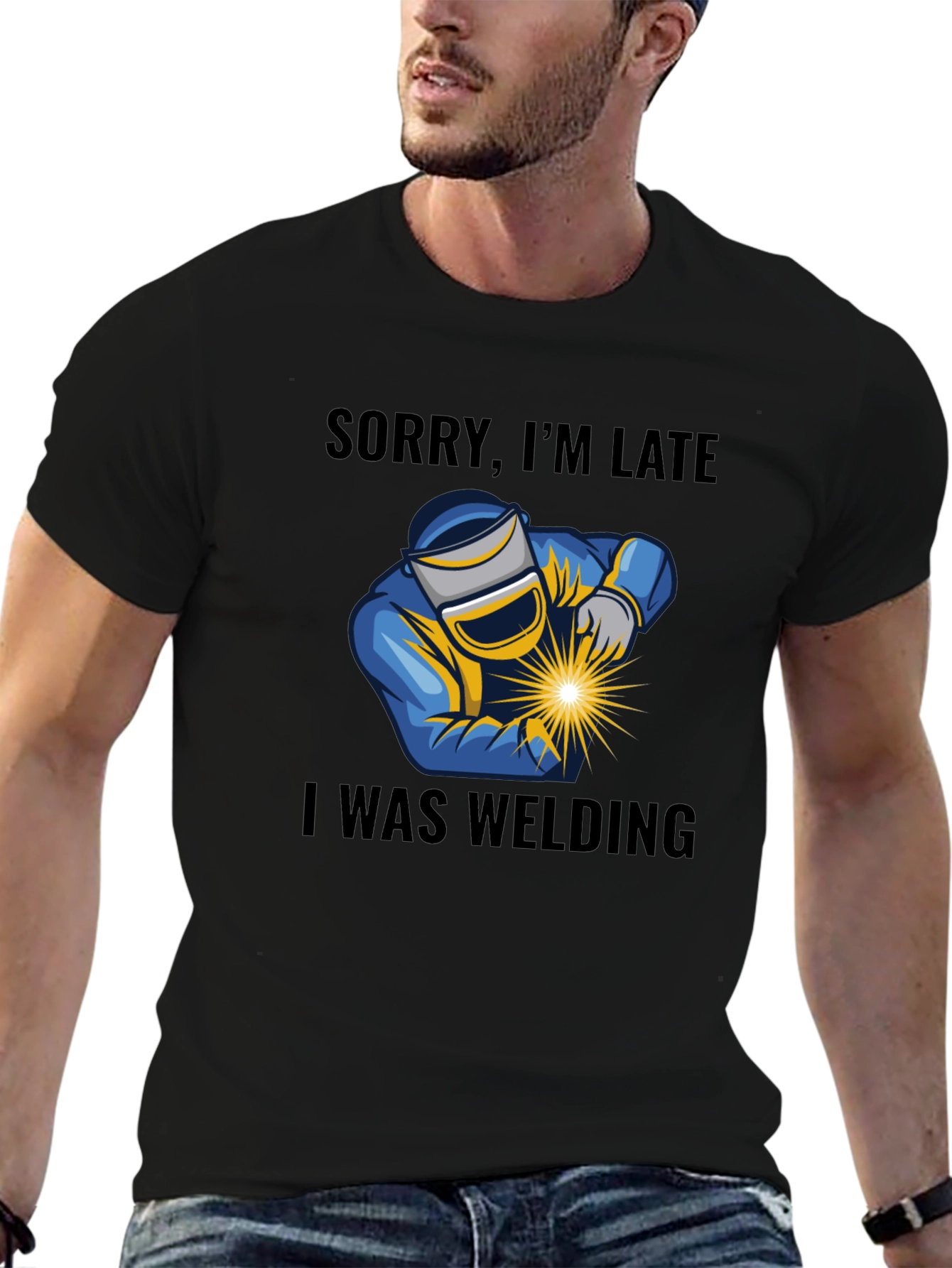 Black Welding T-Shirt - Sorry I'm Late Welder Tee view 6