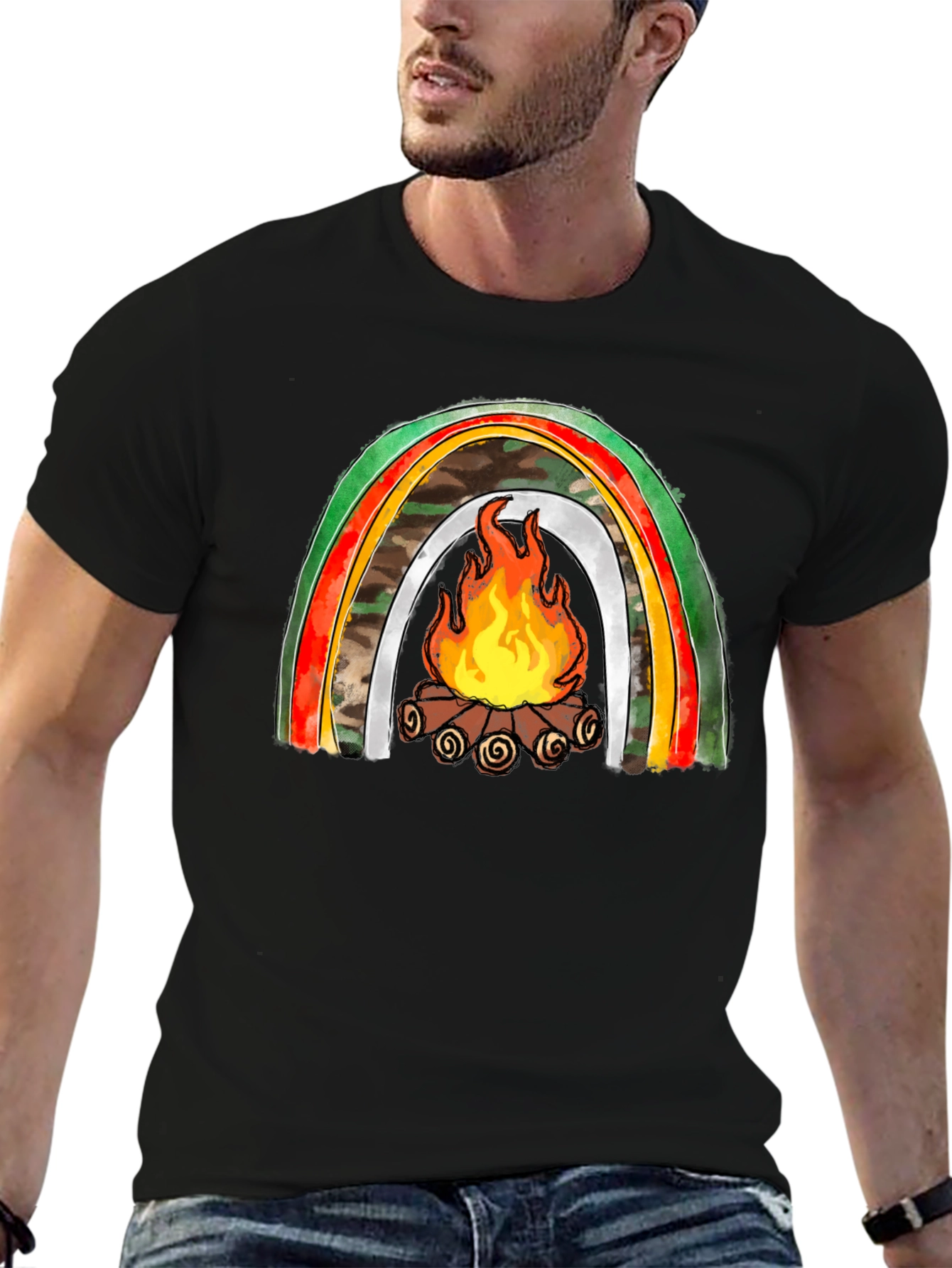 Black Campfire Rainbow Graphic Tee view 6