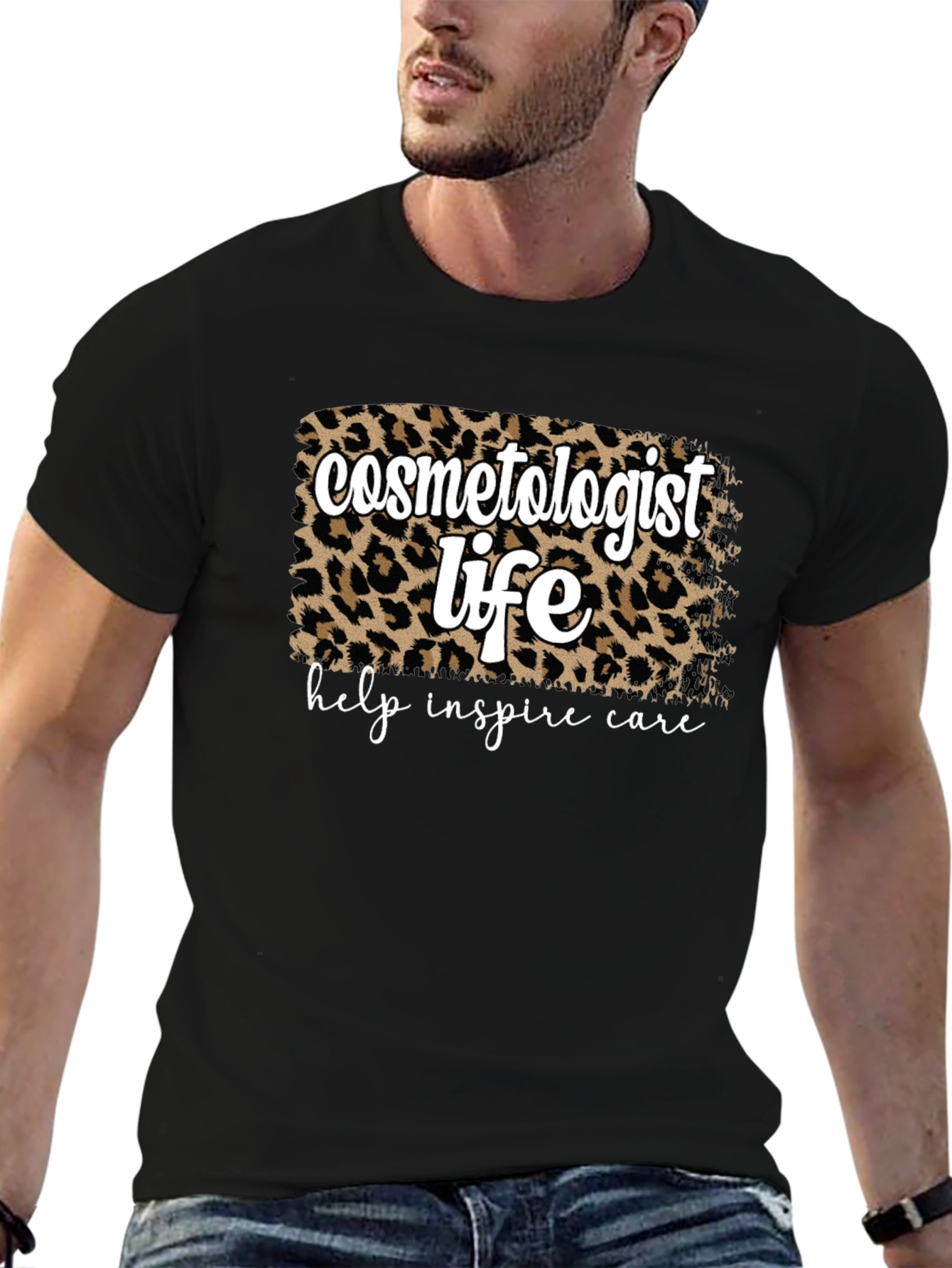 Black Cosmetologist Life Leopard Print T-Shirt view 6