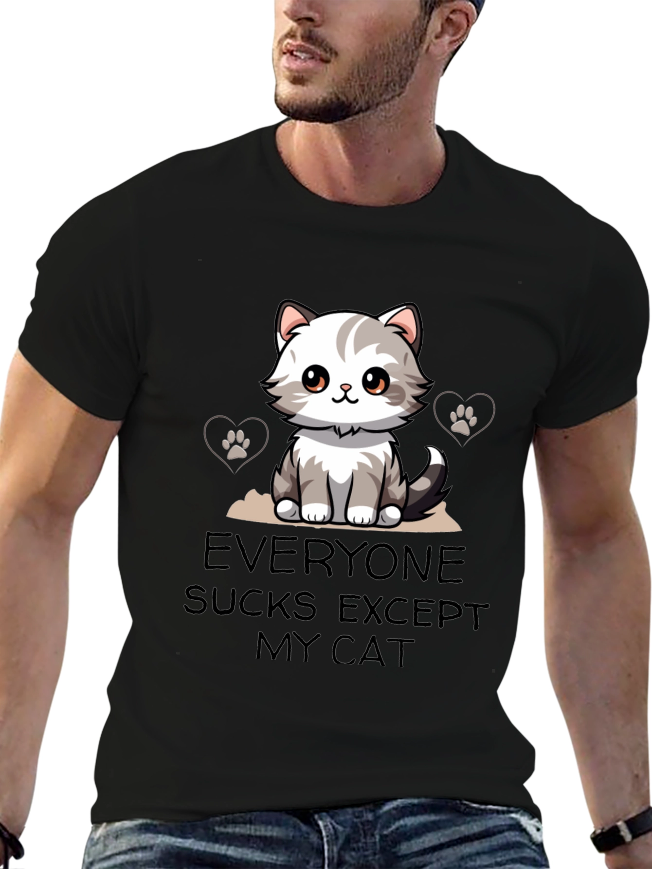 Black Everyone Sucks Except My Cat T-Shirt view 6