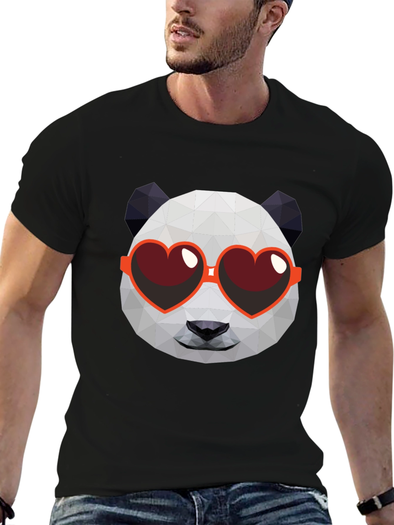 Black Geometric Panda Heart Sunglasses Graphic Tee view 6