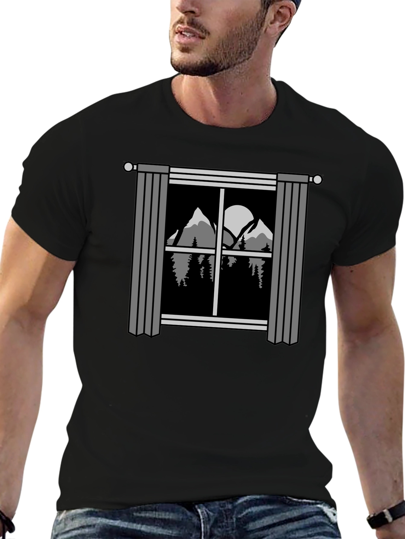 Black Mountain View T-Shirt - Nature Window Graphic Tee view 6