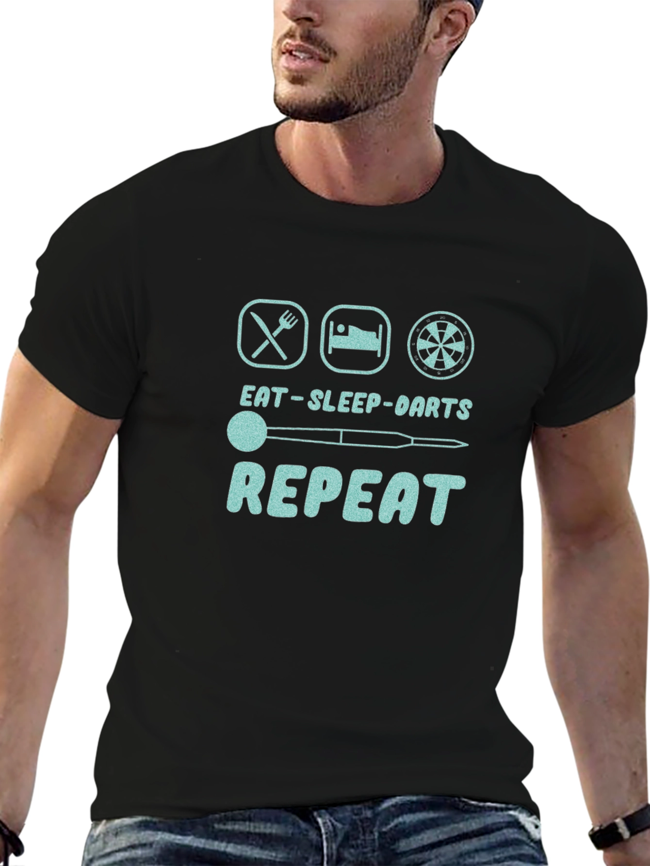 Black Eat Sleep Darts Repeat T-Shirt - Unique Graphic Tee view 6