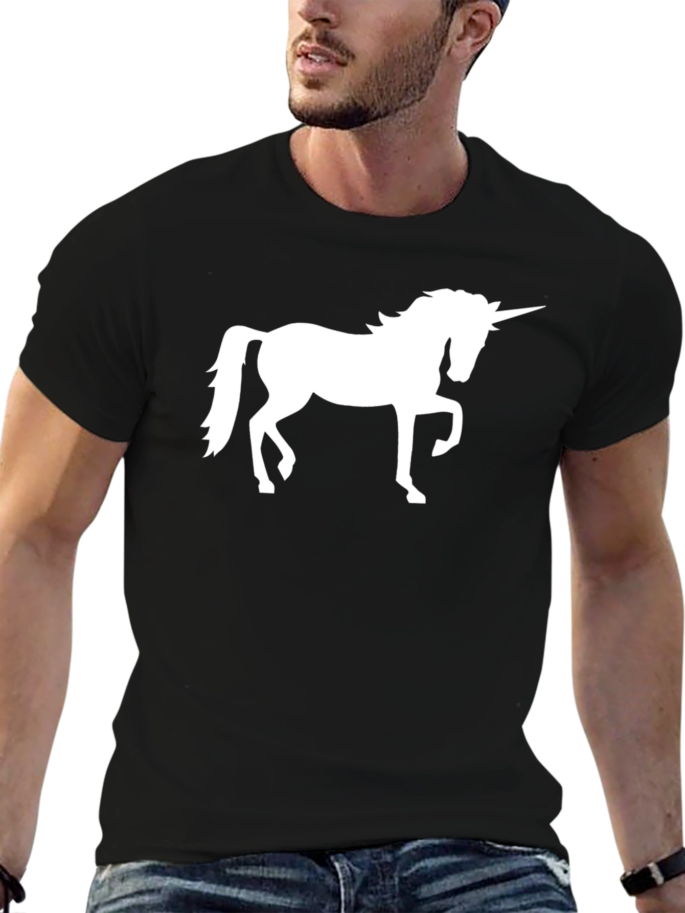 Black Unicorn Graphic Tee - Black Cotton Casual Shirt view 6