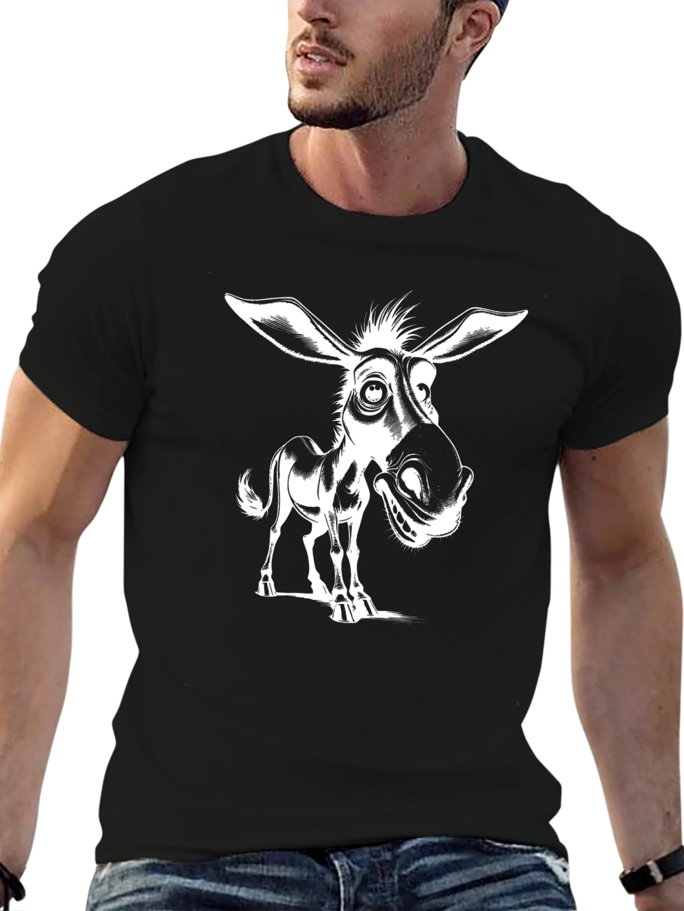 Black Funny Donkey Graphic Tee - Black Cotton T-Shirt view 6