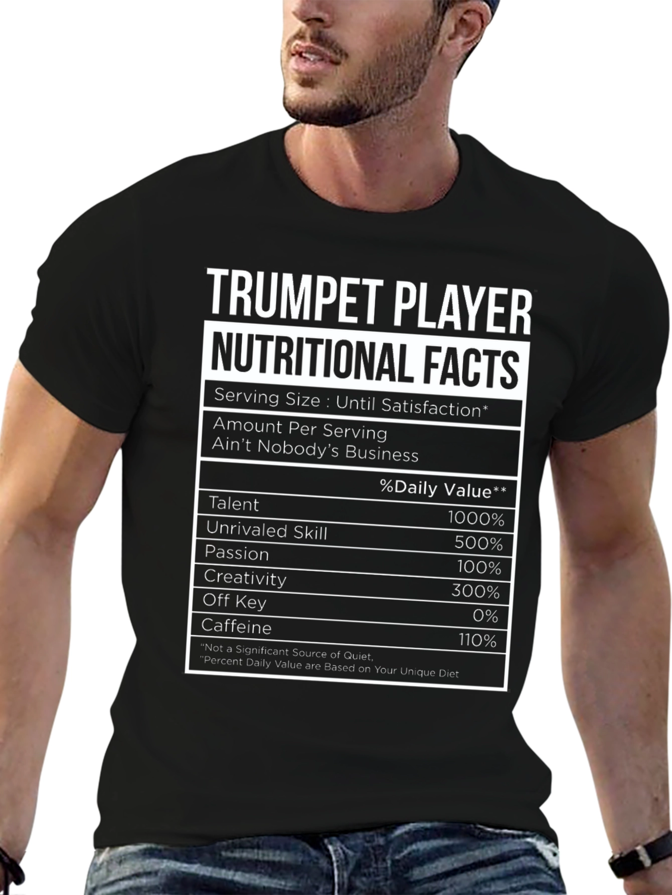 Black Trumpet Player Nutritional Facts T-Shirt view 6