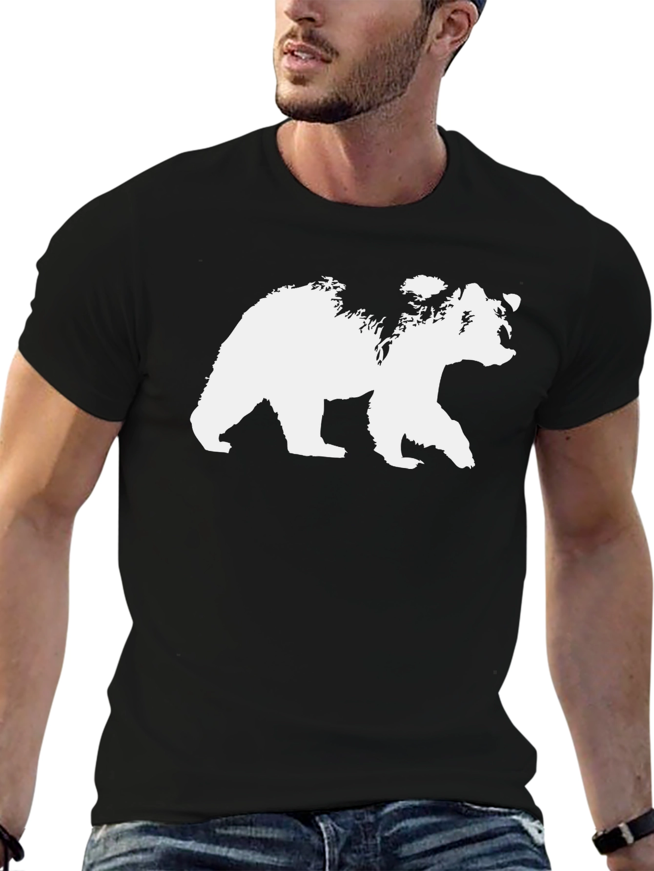 Black Bear Graphic Tee - Black Cotton T-Shirt view 6