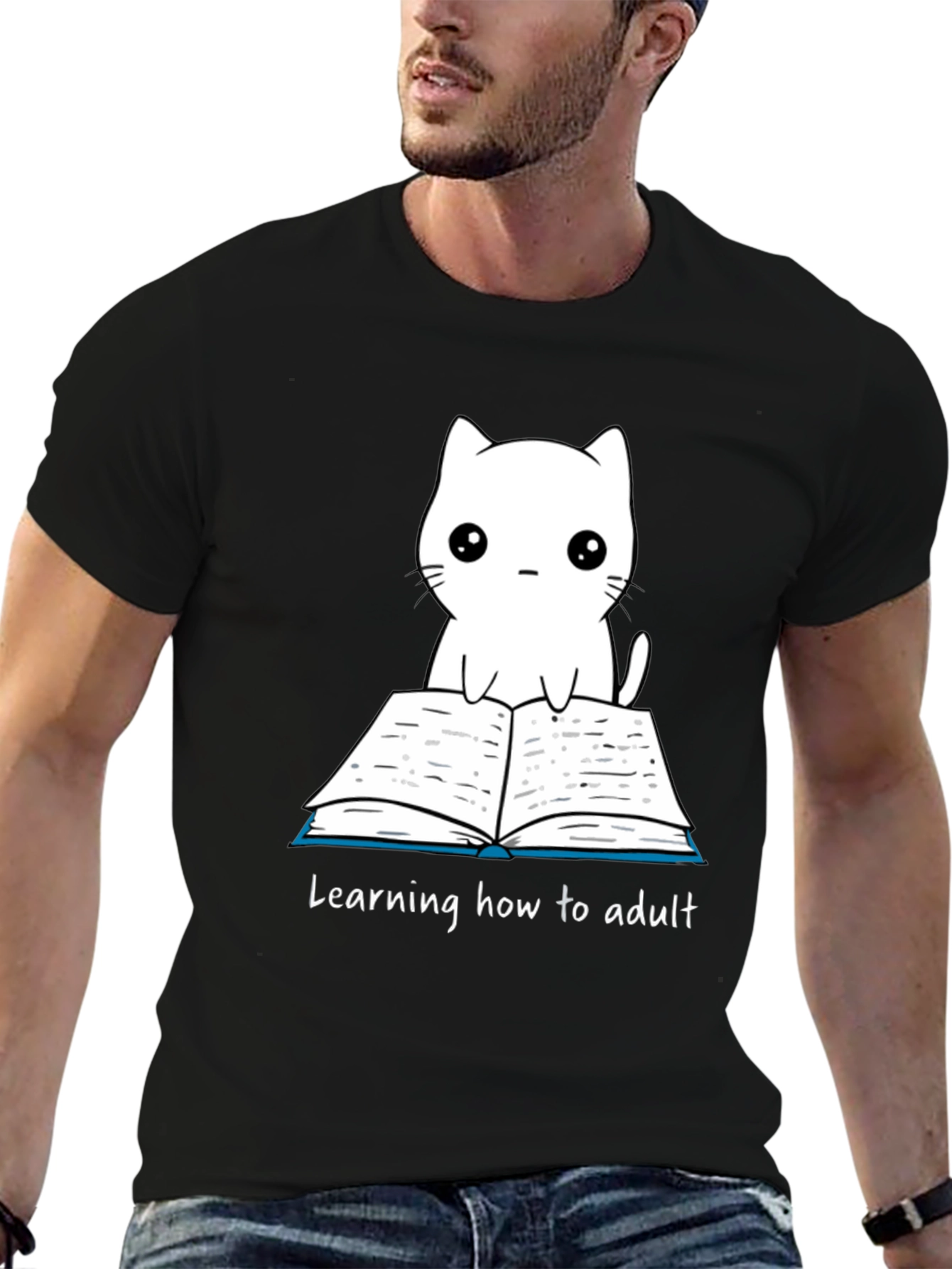 Cute Cat Learning to Adult T-Shirt - 6