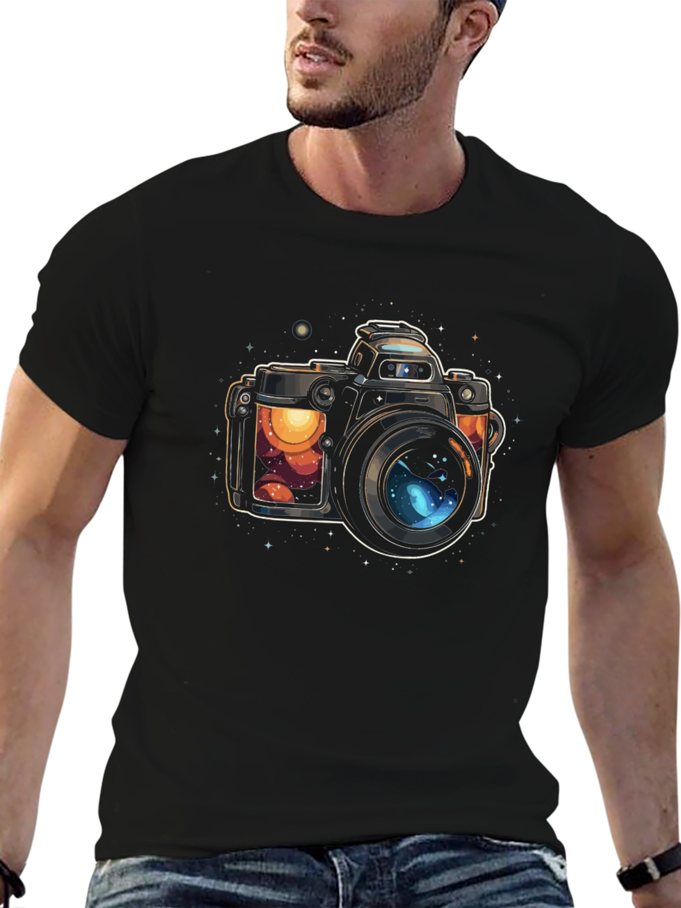Black Cosmic Camera Graphic T-Shirt view 6