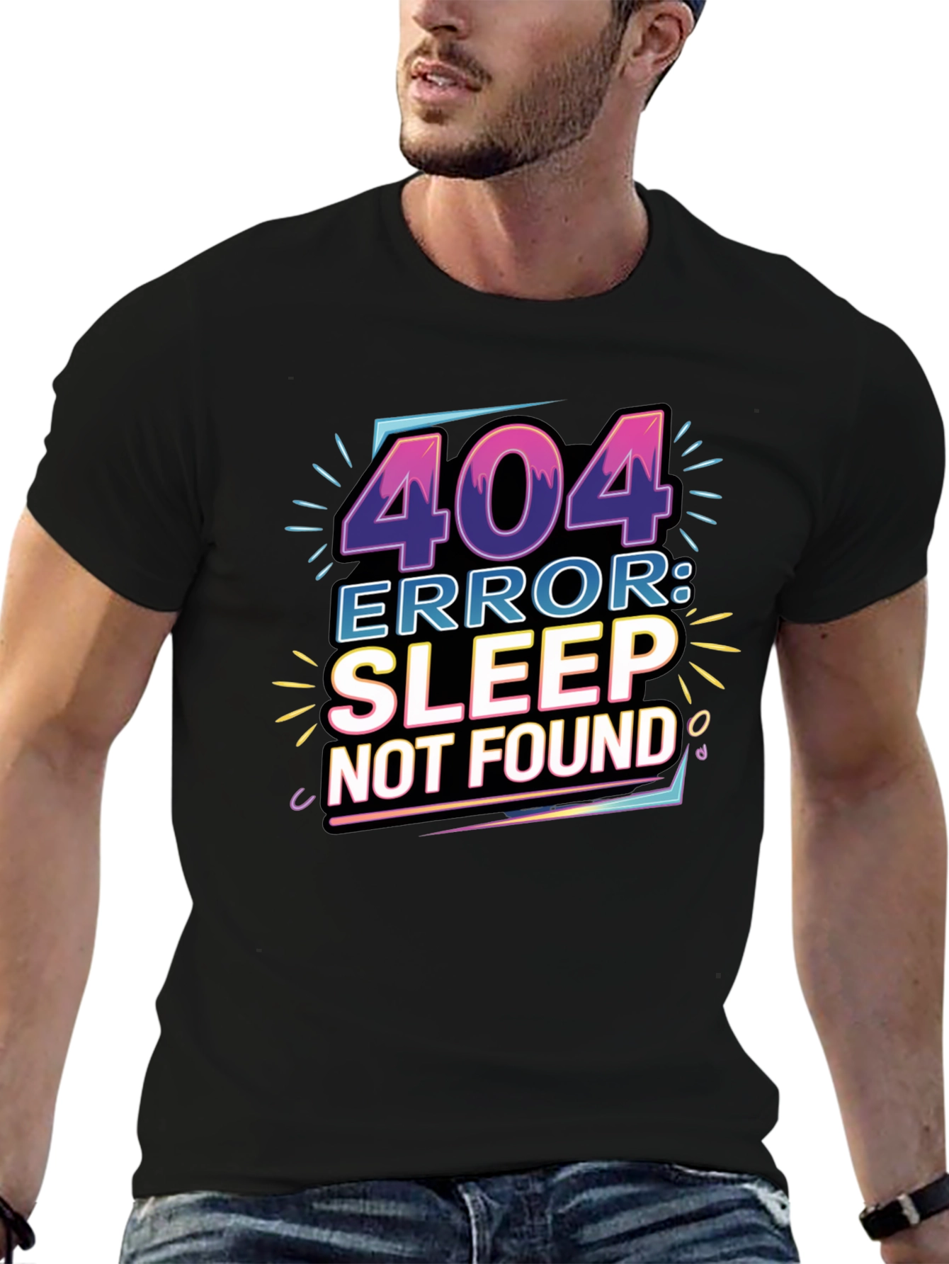 Black 404 Error: Sleep Not Found Graphic Tee view 6