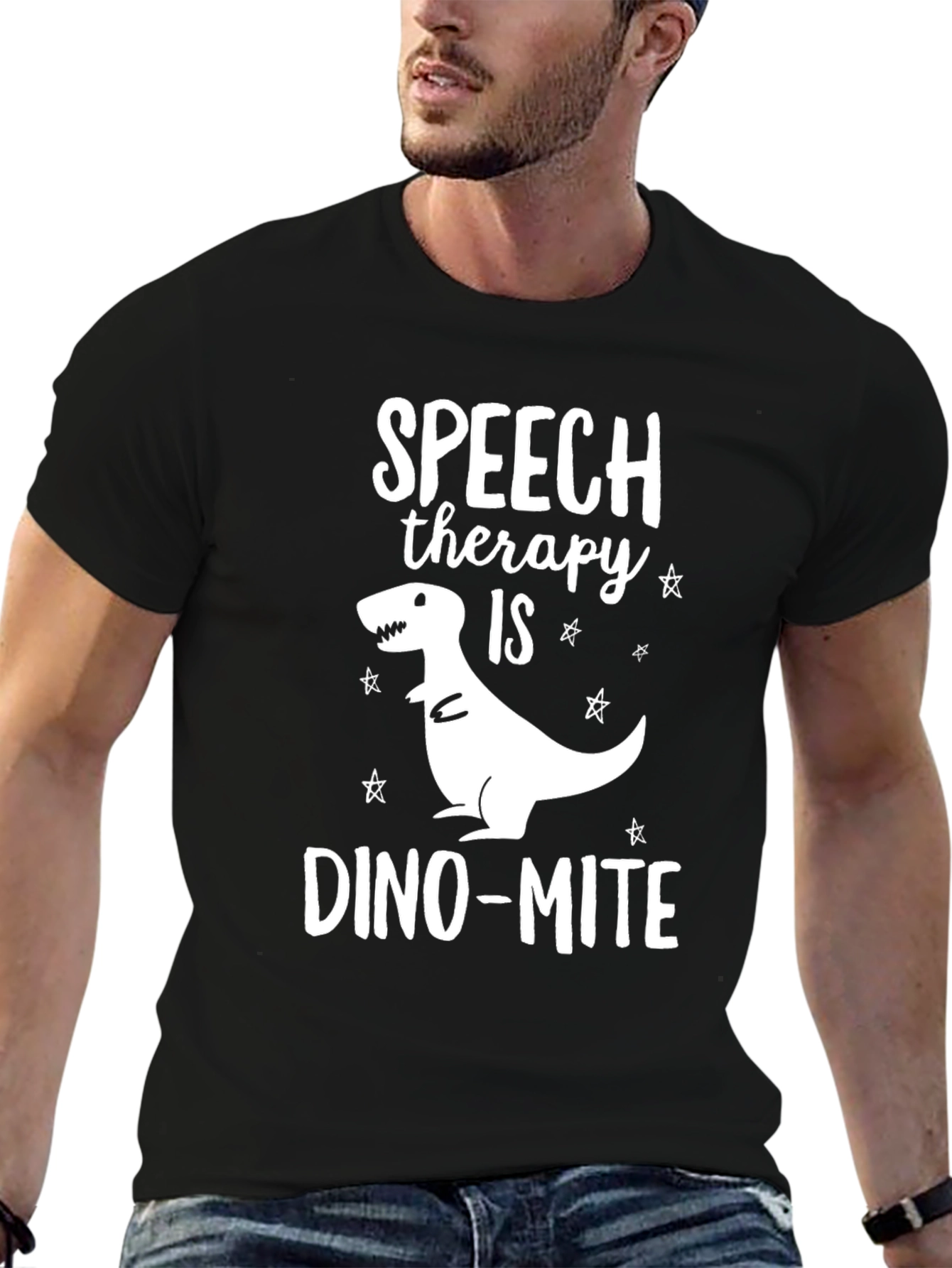 Black Speech Therapy Dino-mite Black T-Shirt view 6