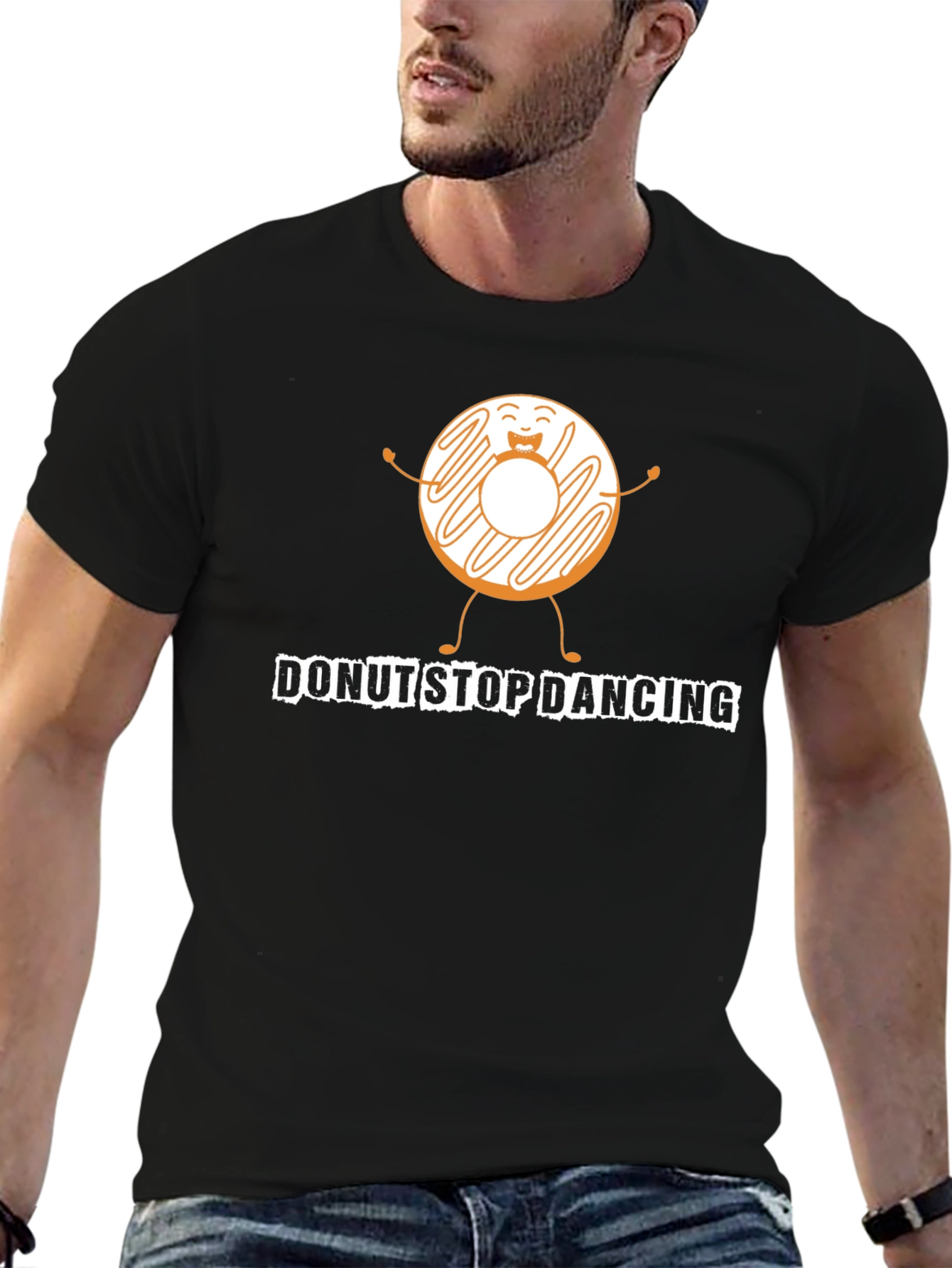 Black Donut Stop Dancing Graphic Tee - Unisex Black T-Shirt view 6