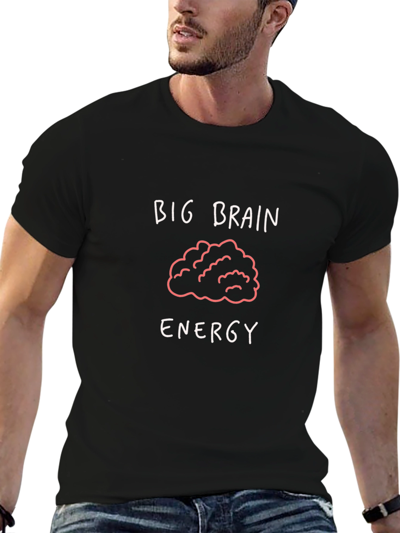 Black Big Brain Energy Graphic Tee - Black Cotton T-Shirt view 6
