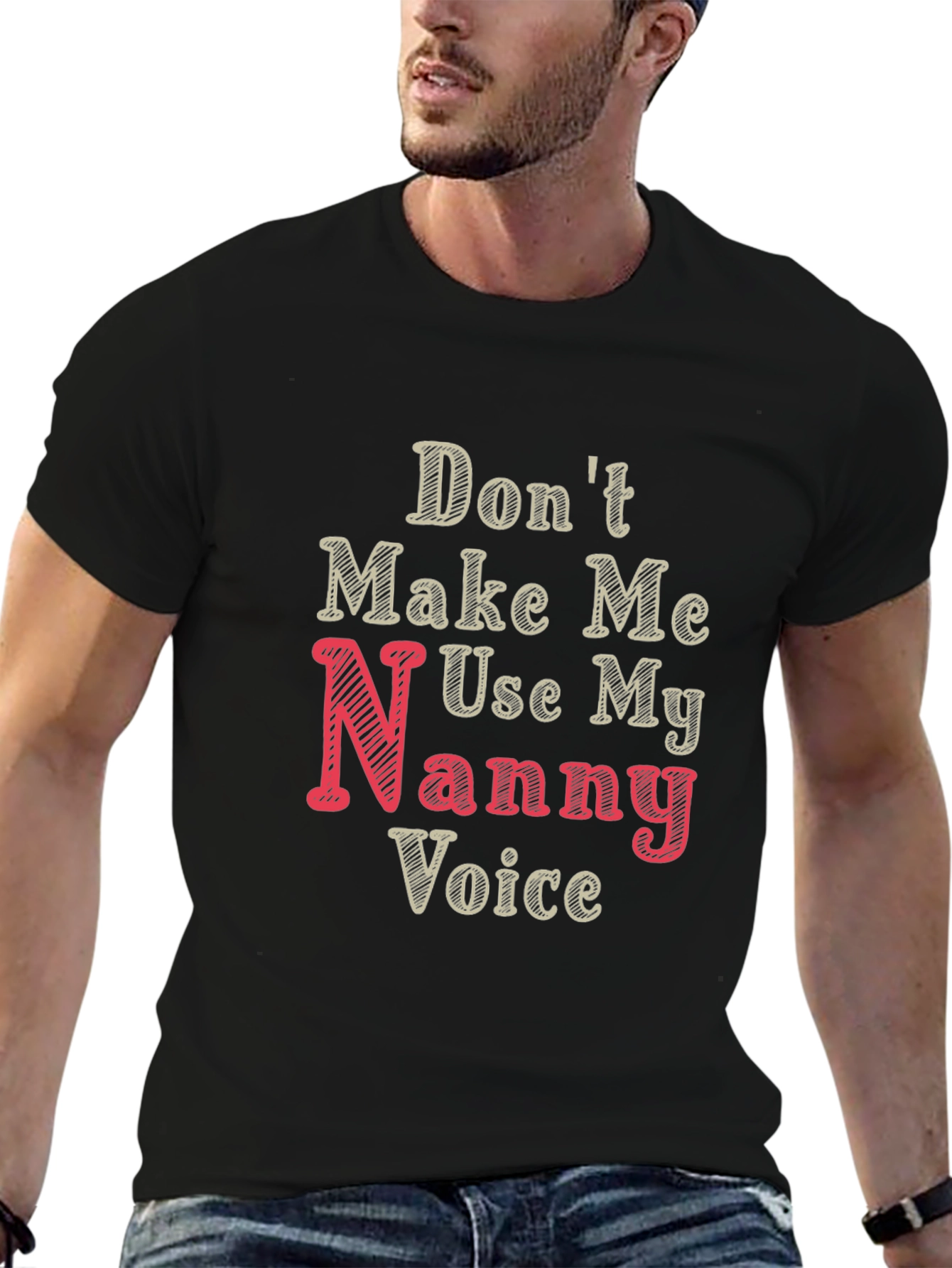 Black Nanny Voice Funny T-Shirt - Black view 6
