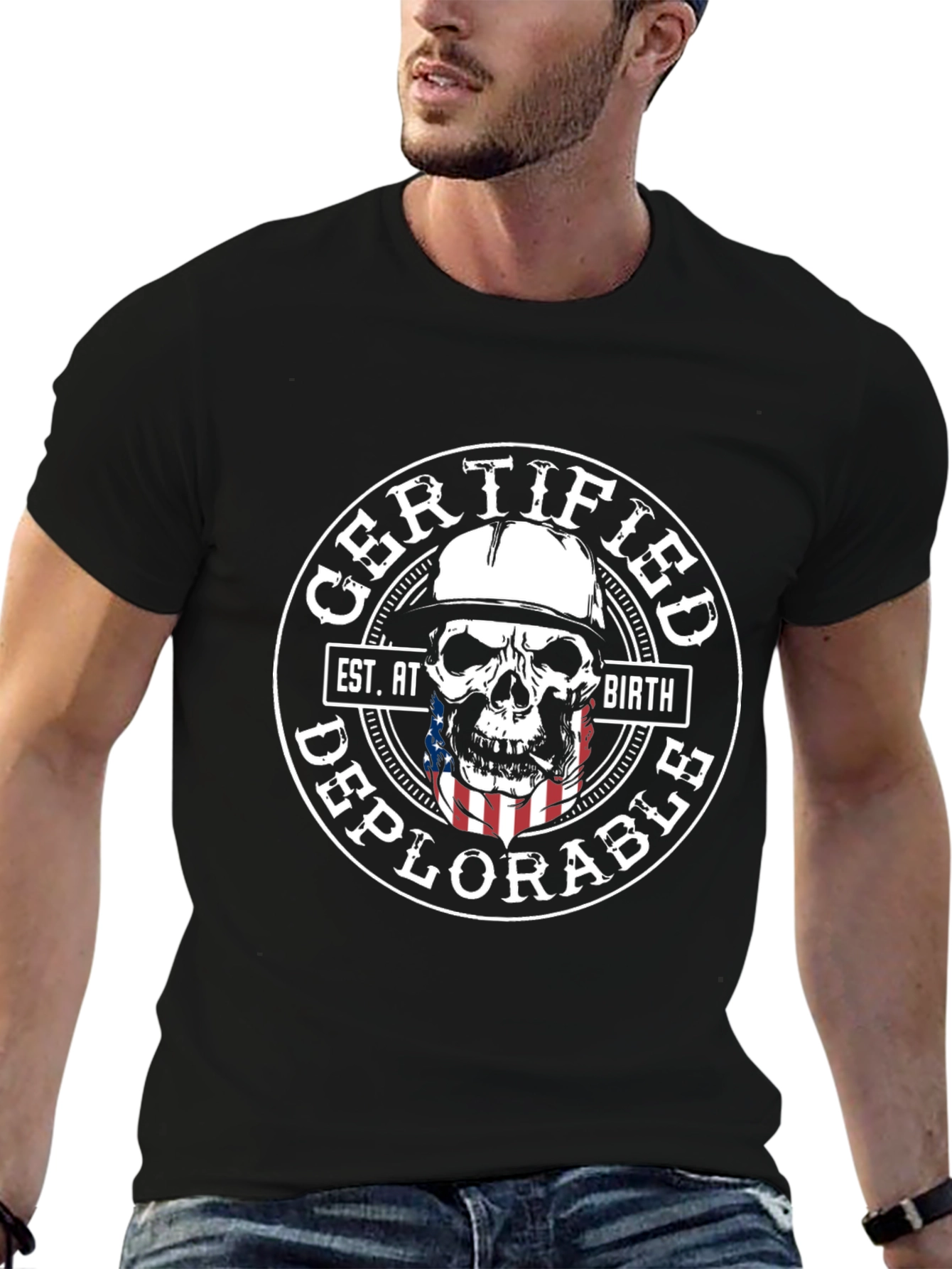 Black Certified Deplorable Skull Graphic T-Shirt view 6
