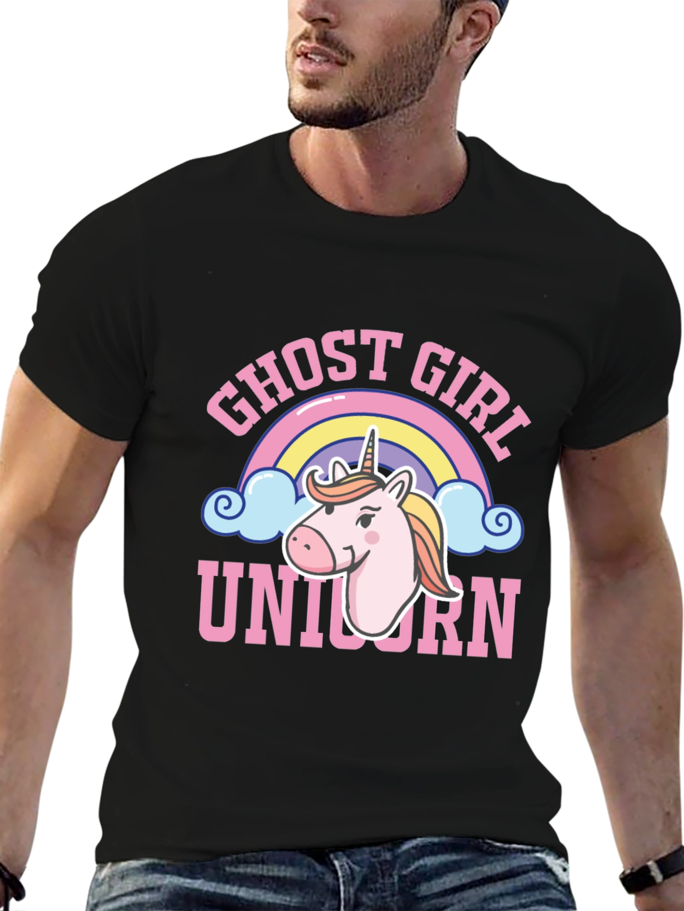 Black Ghost Girl Unicorn T-Shirt - Cute Rainbow Design view 6