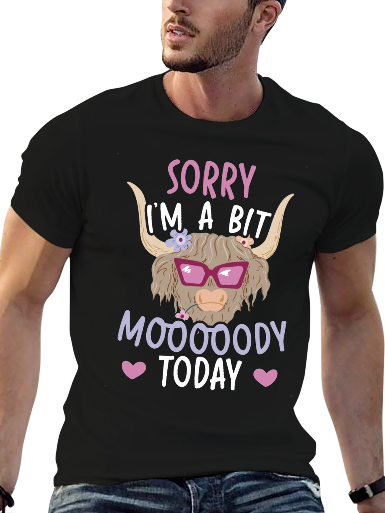 Black Funny Highland Cow Mood T-Shirt view 6
