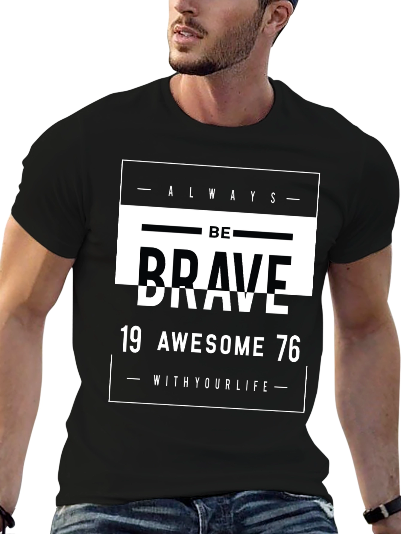 Black Be Brave Graphic Tee - Awesome 1976 Design view 6