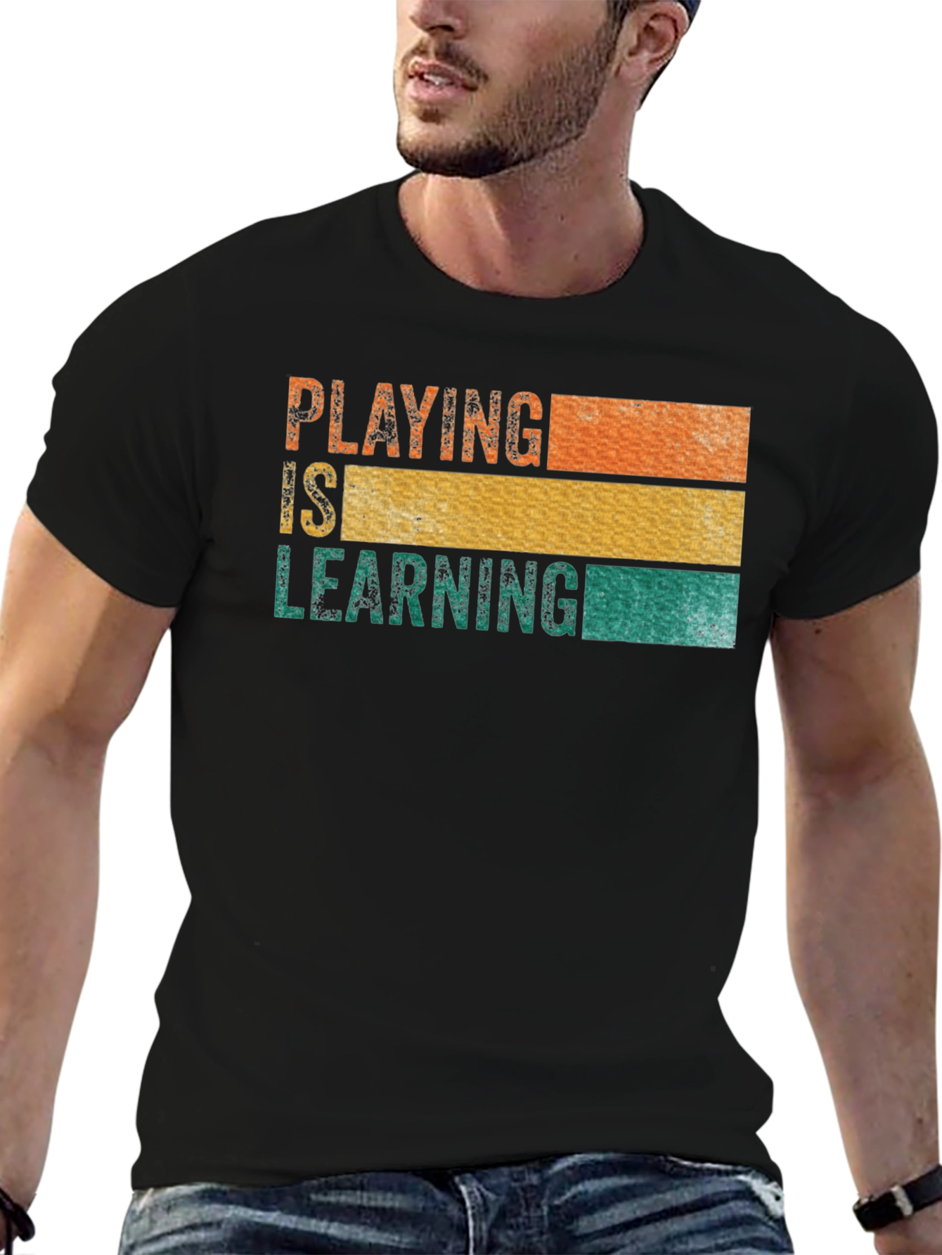 Black Playing is Learning Graphic T-Shirt view 6