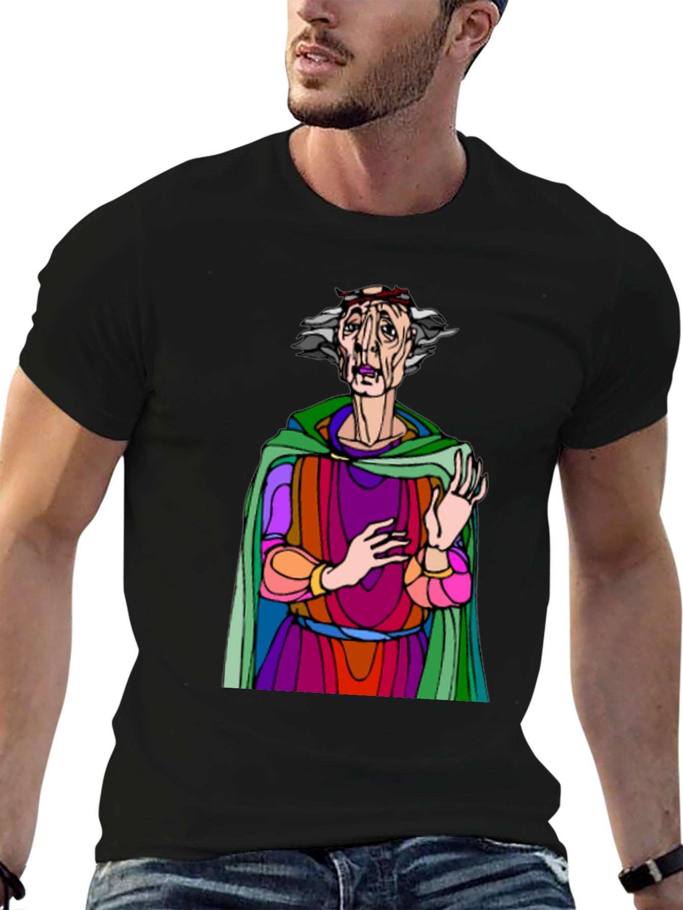Black Unique Graphic T-Shirt with Artistic Character Design view 6