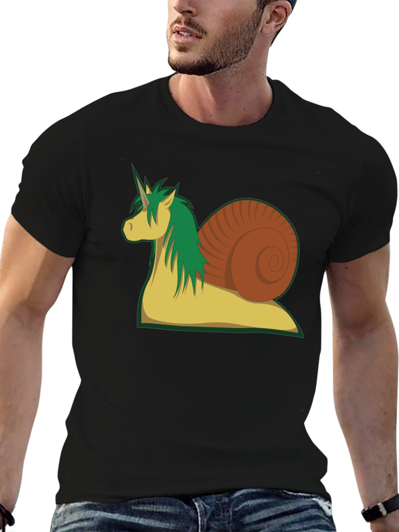 Black Unicorn Snail Graphic Tee - Black Cotton T-Shirt view 6