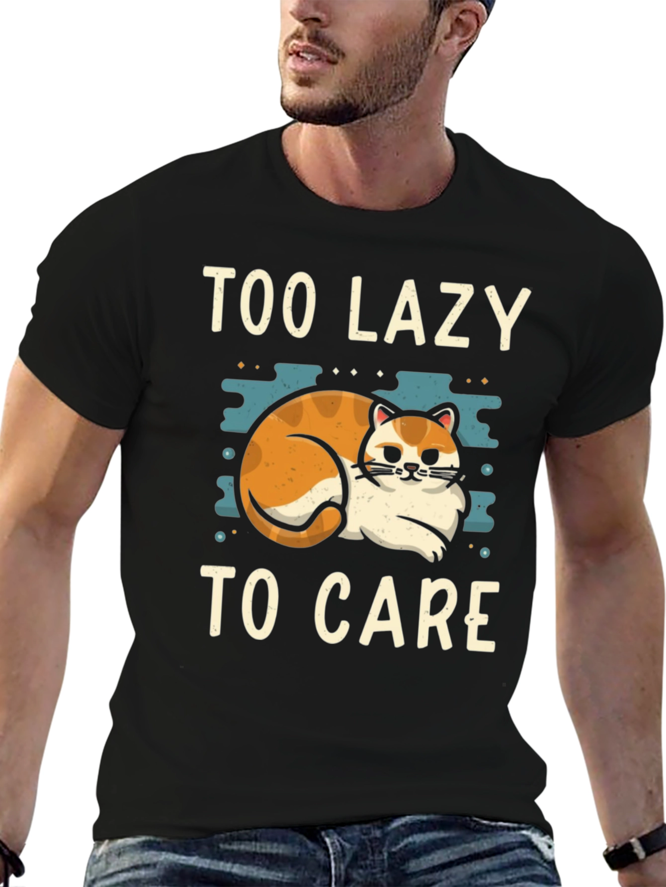 Black Too Lazy To Care Cat Graphic Tee view 6