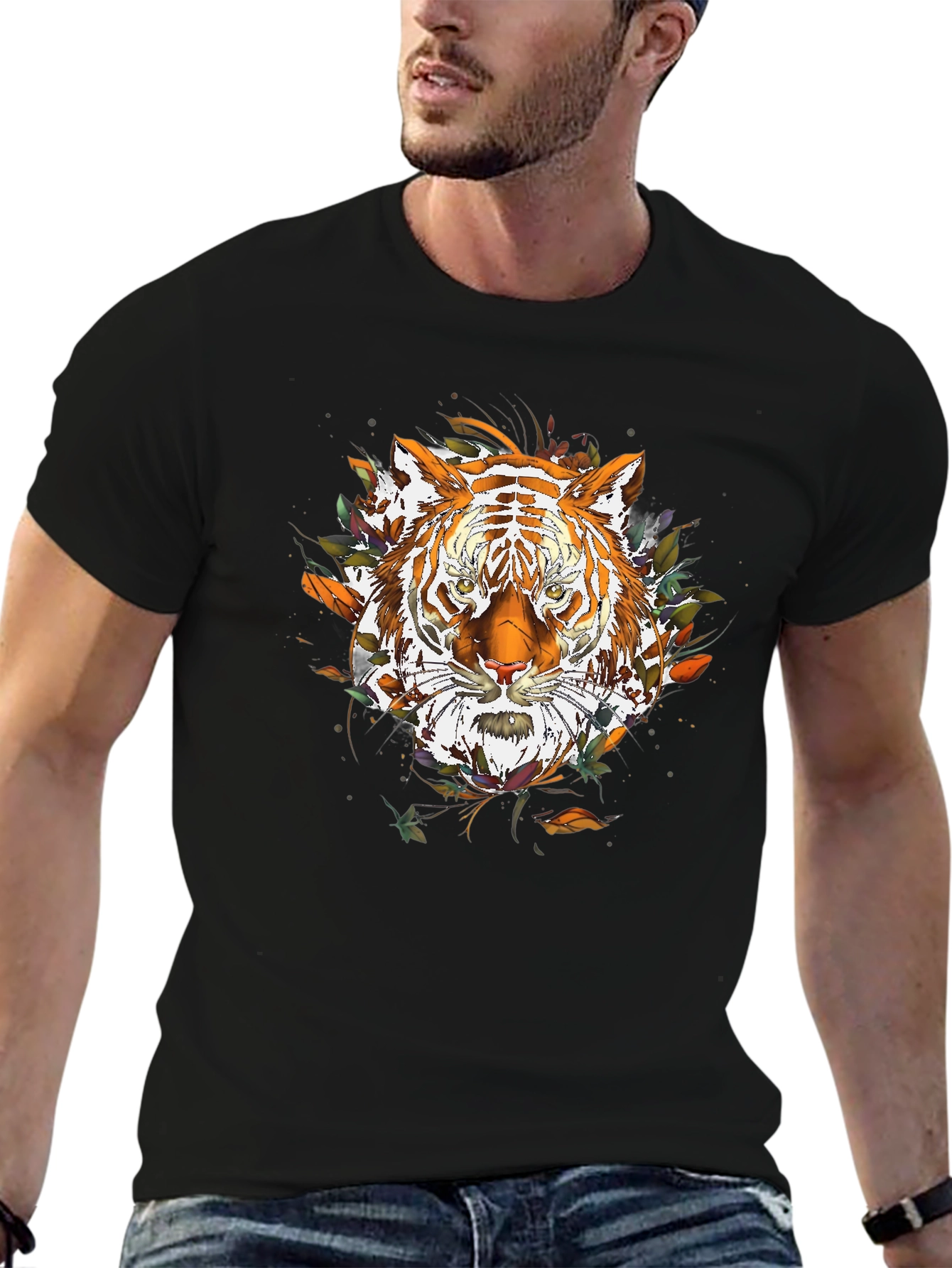 Black Tiger Graphic Print Black T-Shirt view 6