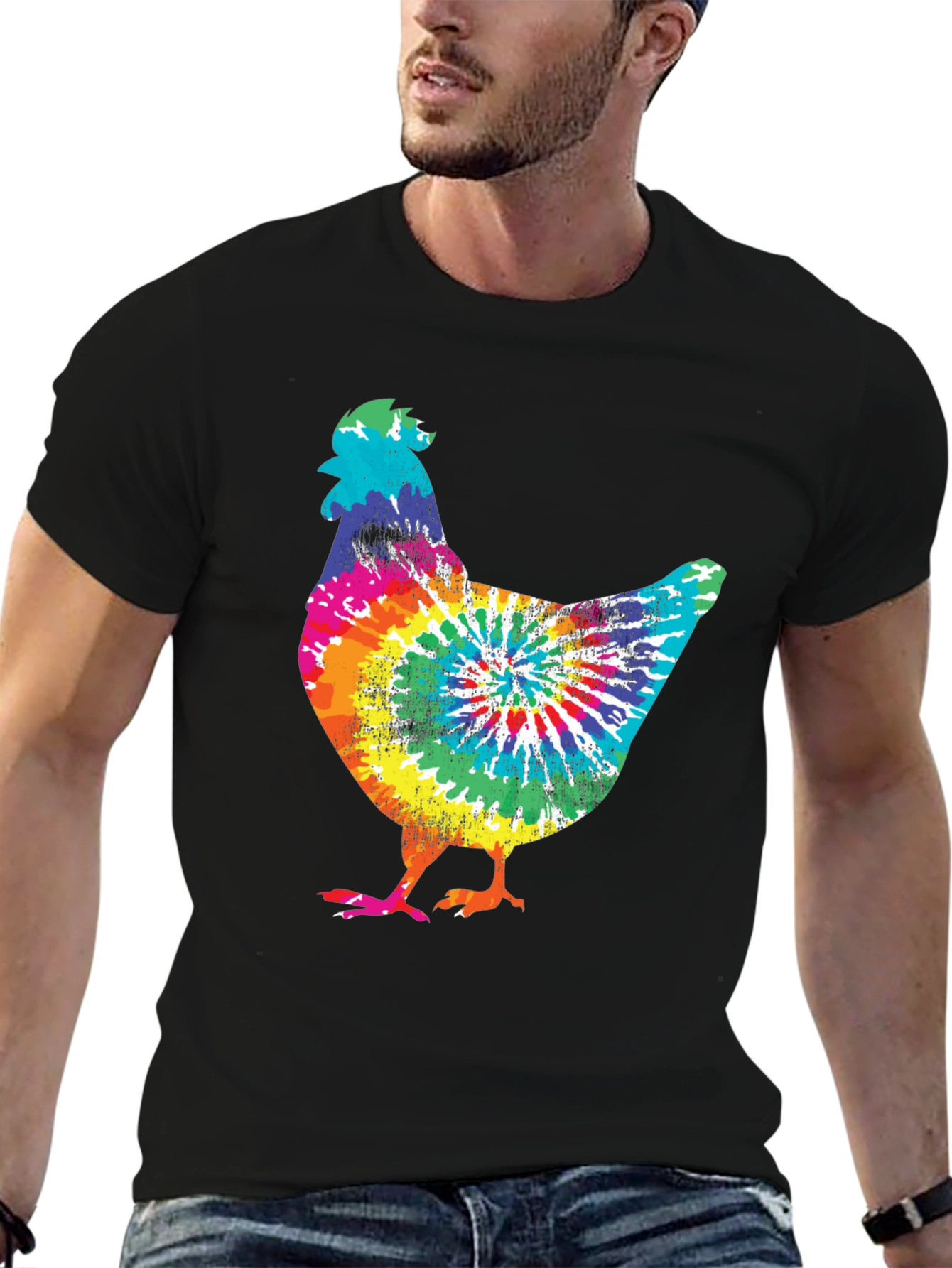 Black Tie-Dye Chicken Graphic Tee view 6