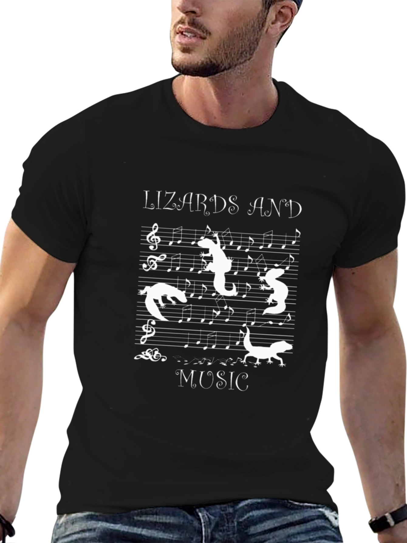 Black Lizards and Music T-Shirt - Unique Design view 6