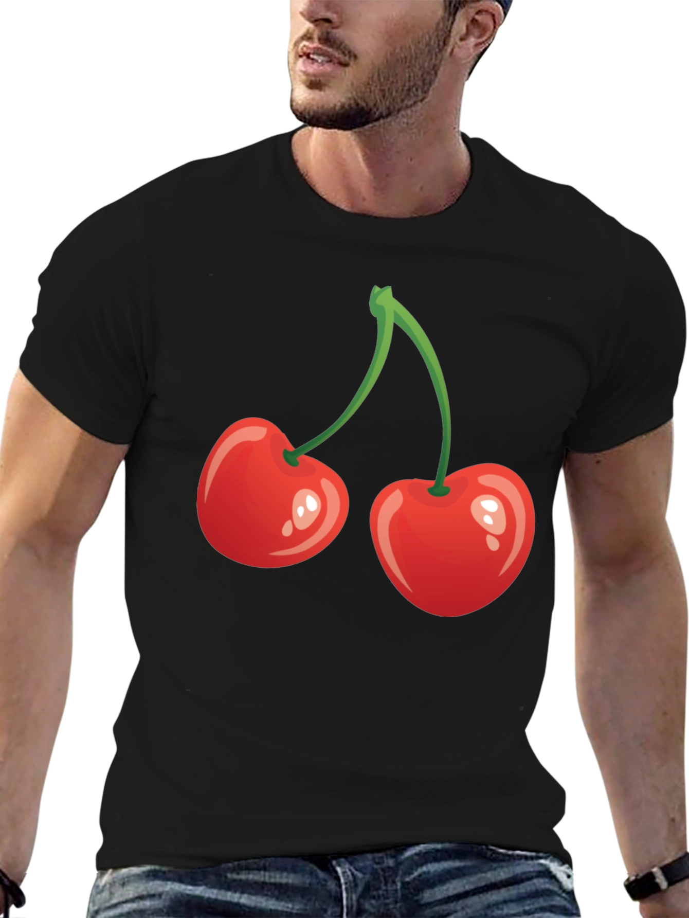 Black Red Cherry Graphic Tee - Fun Fruit Shirt view 6