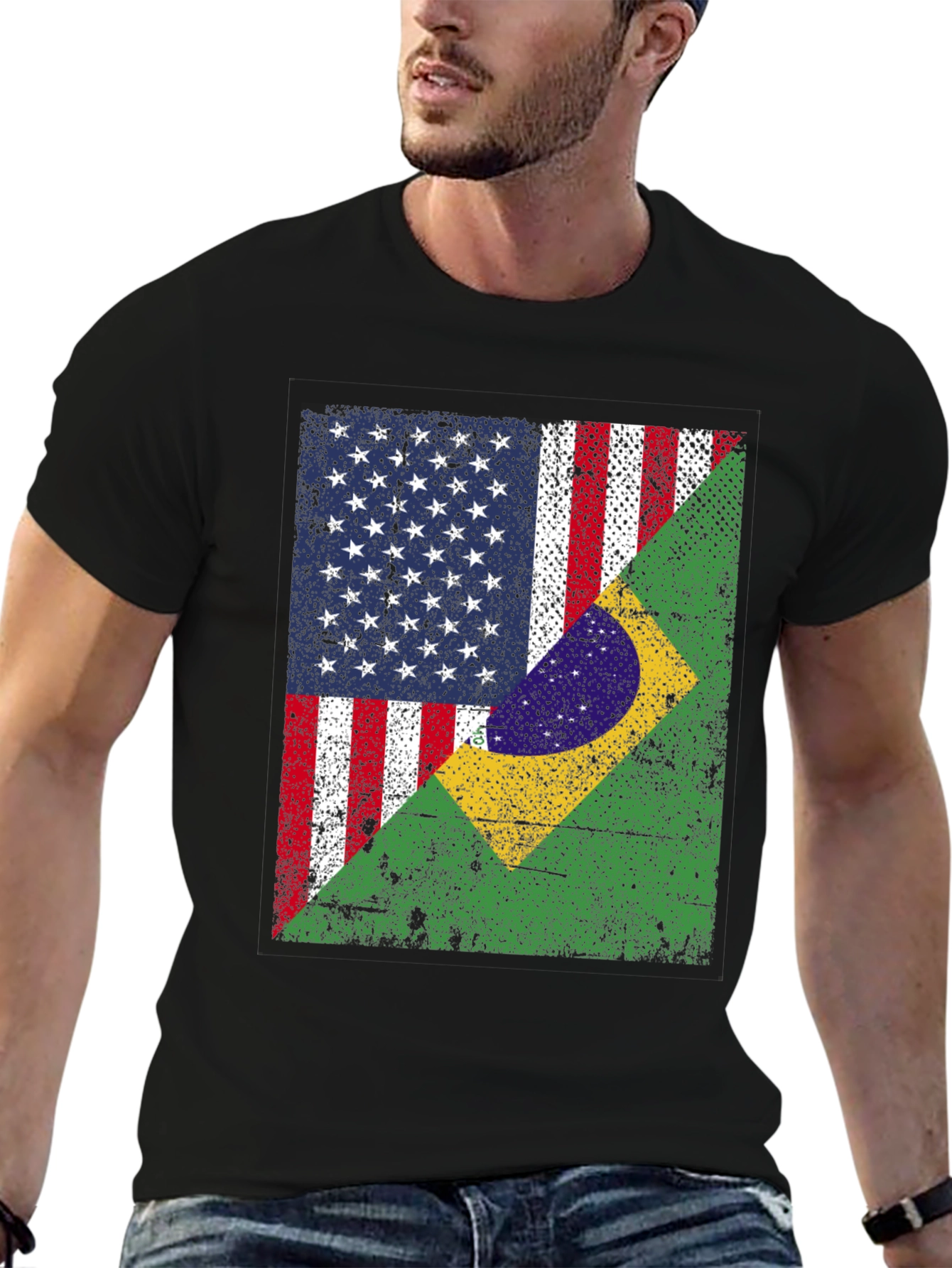 Black USA and Brazil Flag T-Shirt view 6