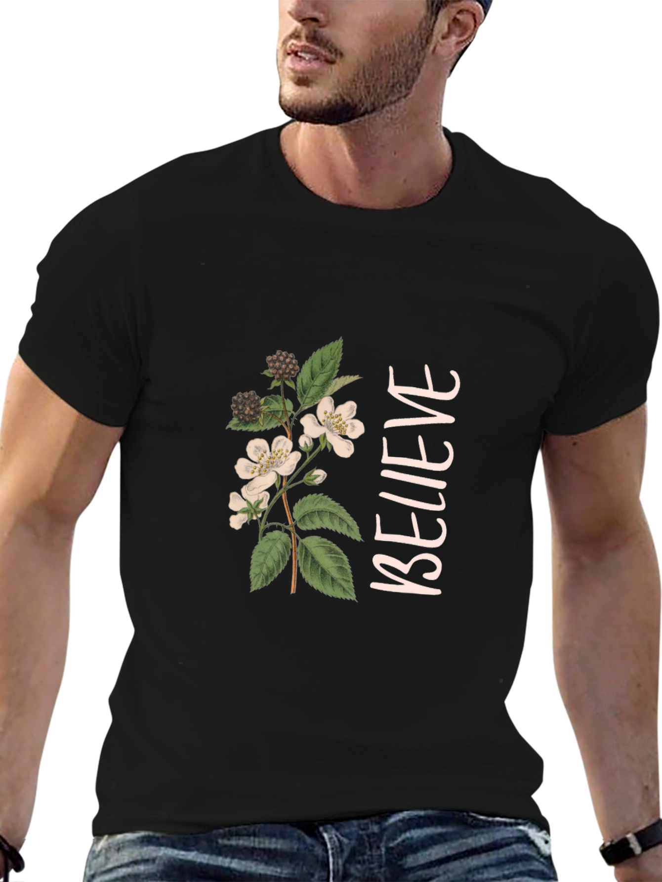 Black Believe Floral Graphic Black T-Shirt view 6