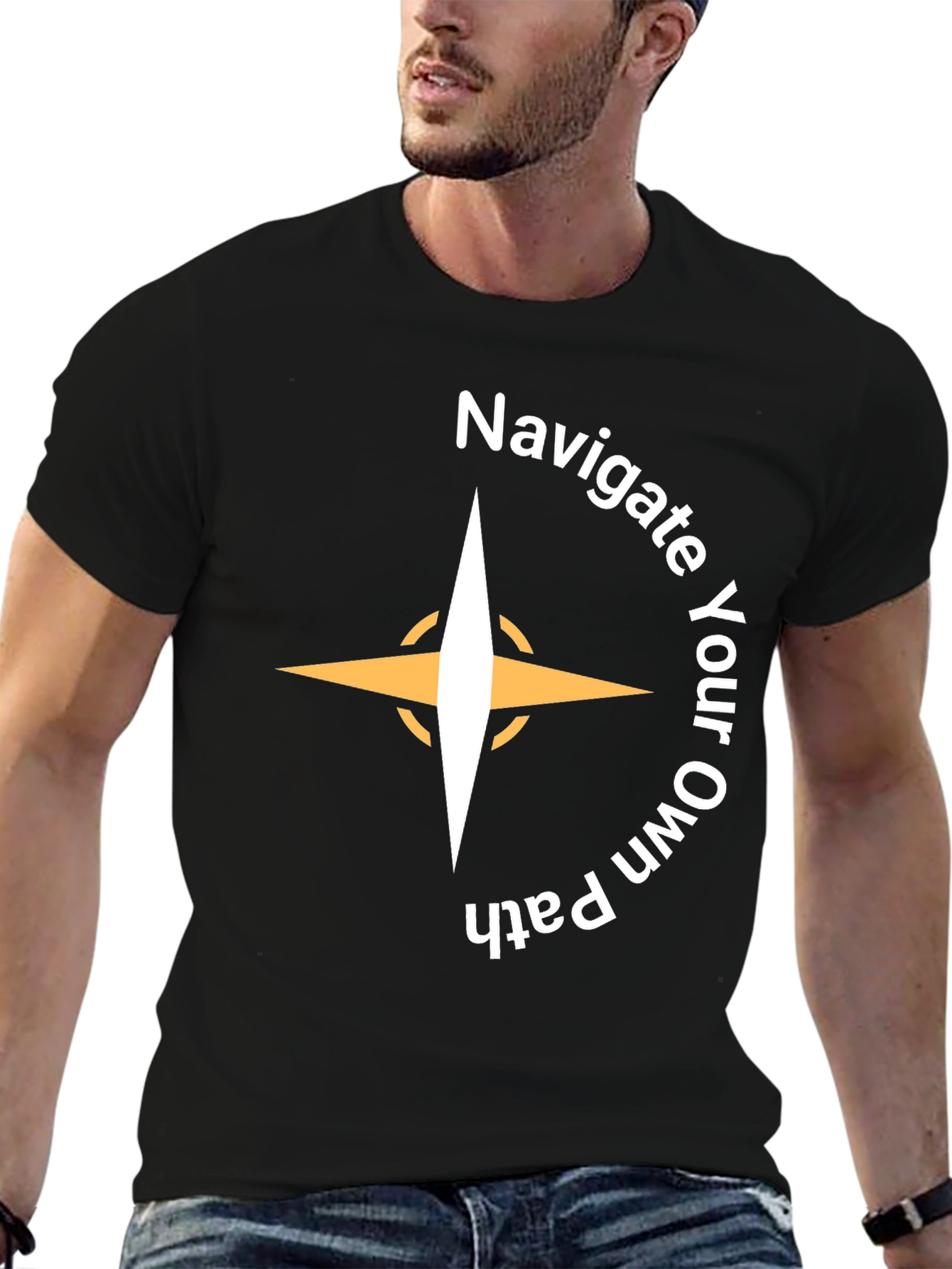 Black Navigate Your Own Path Graphic Tee - Stylish Black T-Shirt view 6