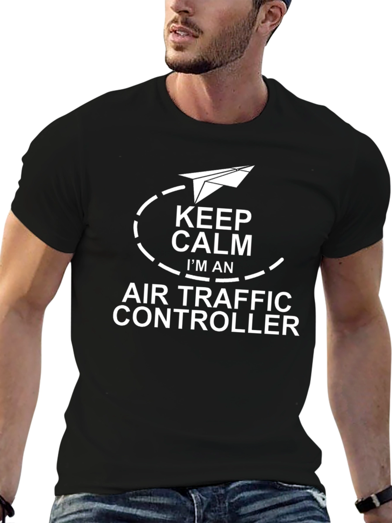 Black Keep Calm Air Traffic Controller T-Shirt view 6