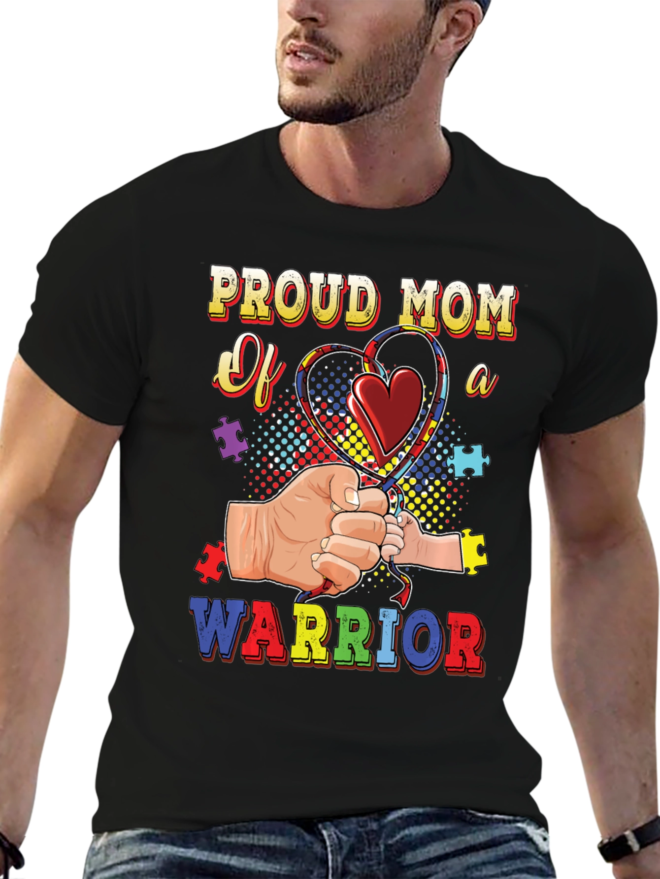 Black Proud Mom of a Warrior Autism Awareness T-Shirt view 6