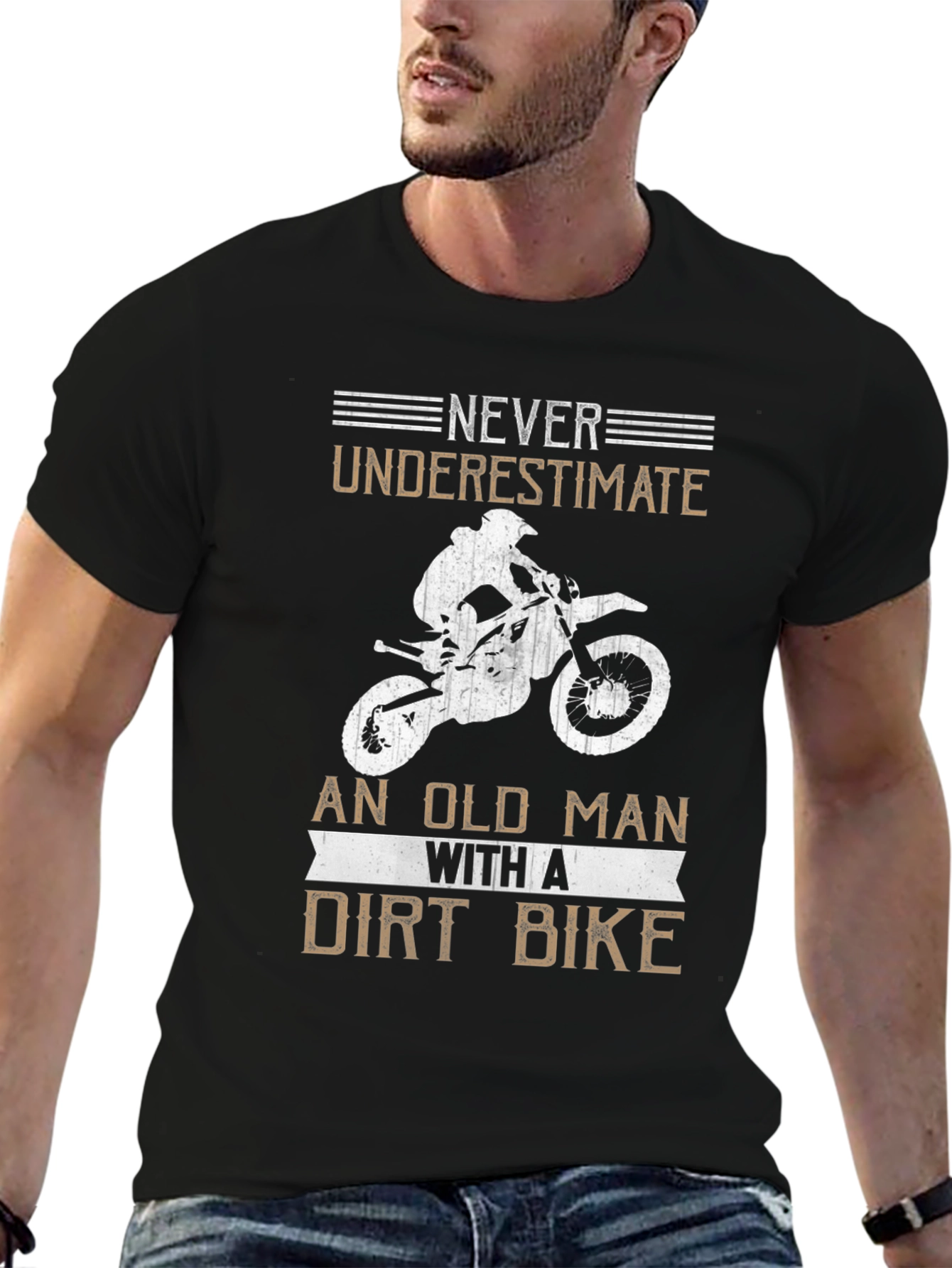 Black Never Underestimate an Old Man Dirt Bike Black Tee view 6