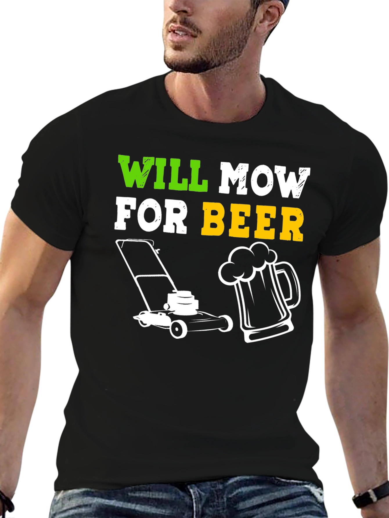 Black Will Mow for Beer T-Shirt view 6