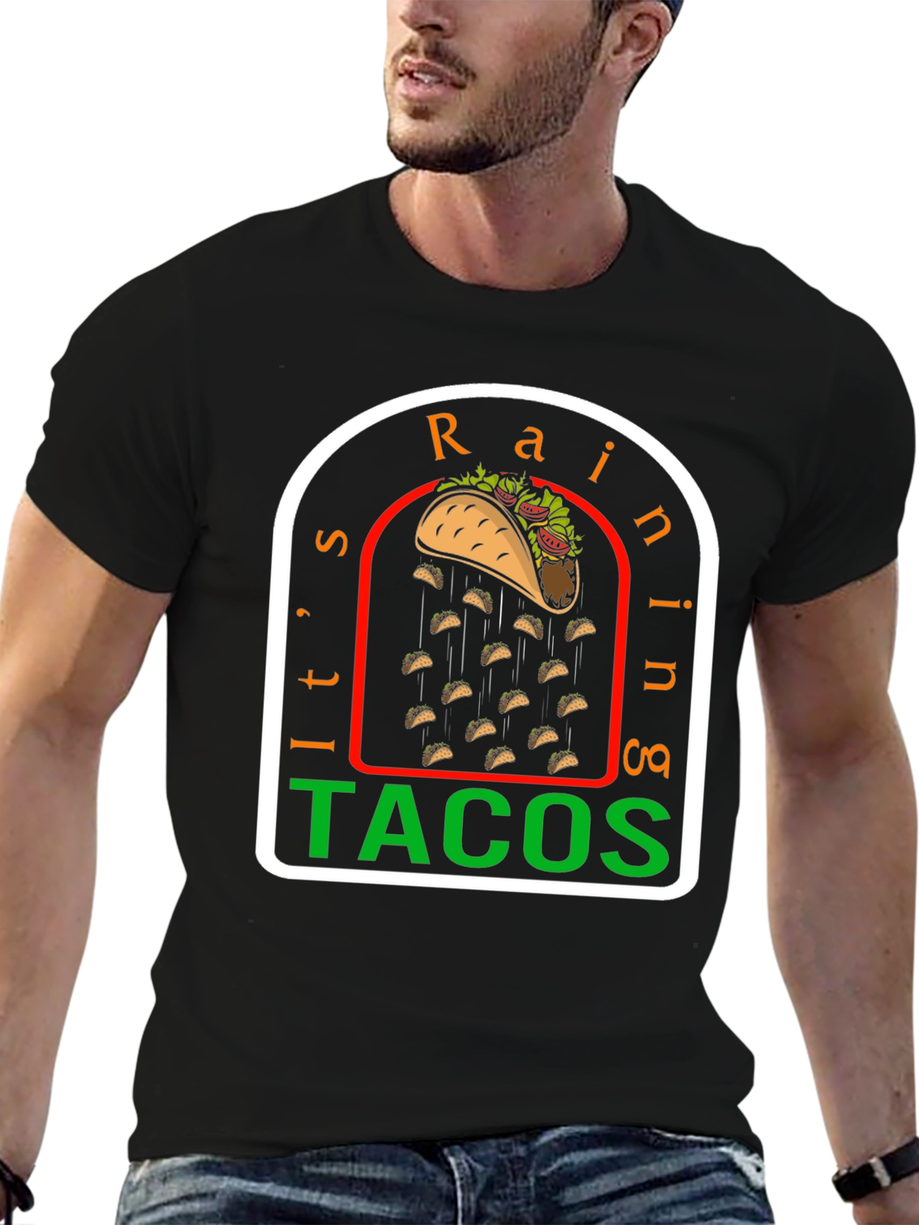 Black It's Raining Tacos Funny Graphic T-Shirt view 6