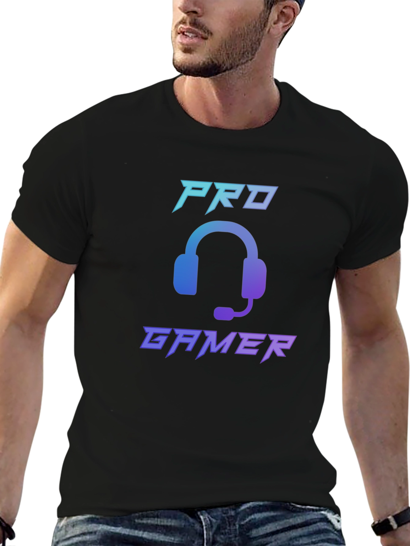 Black Pro Gamer T-Shirt - Cool Gaming Headset Design view 6