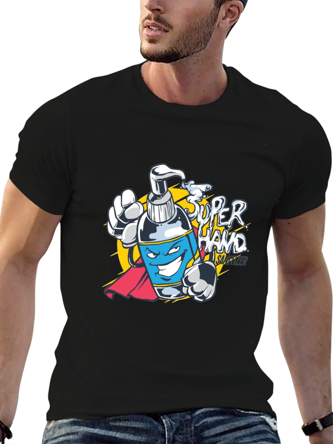 Black Super Hand Sanitizer Graphic T-Shirt - Black view 6