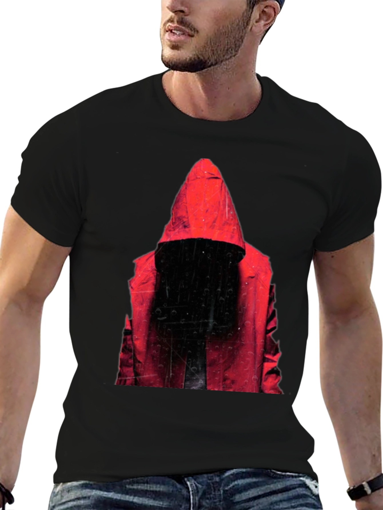 Black Hooded Figure Graphic T-Shirt - Mens Black Tee view 6