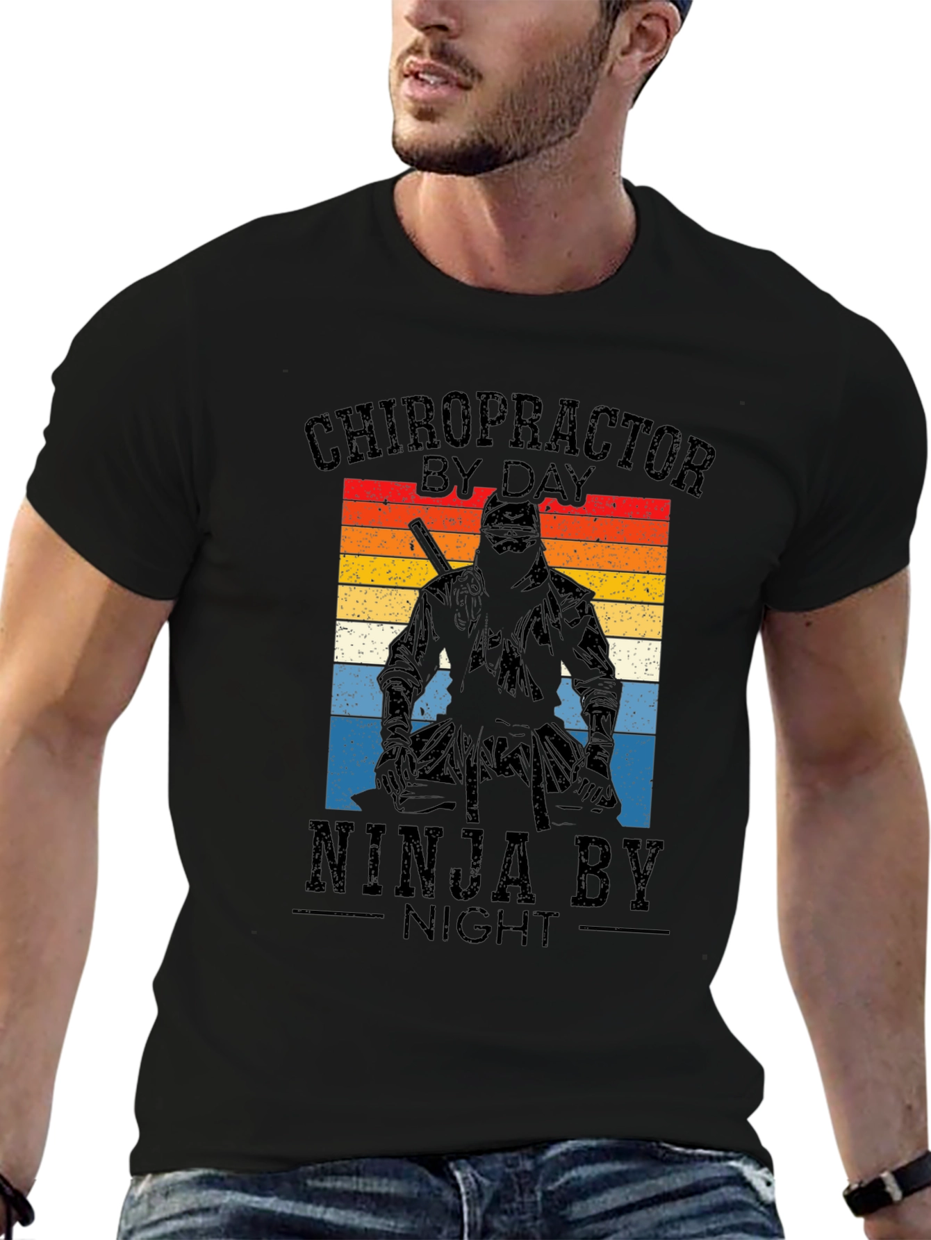 Black Chiropractor Ninja T-Shirt - Novelty Graphic Tee view 6