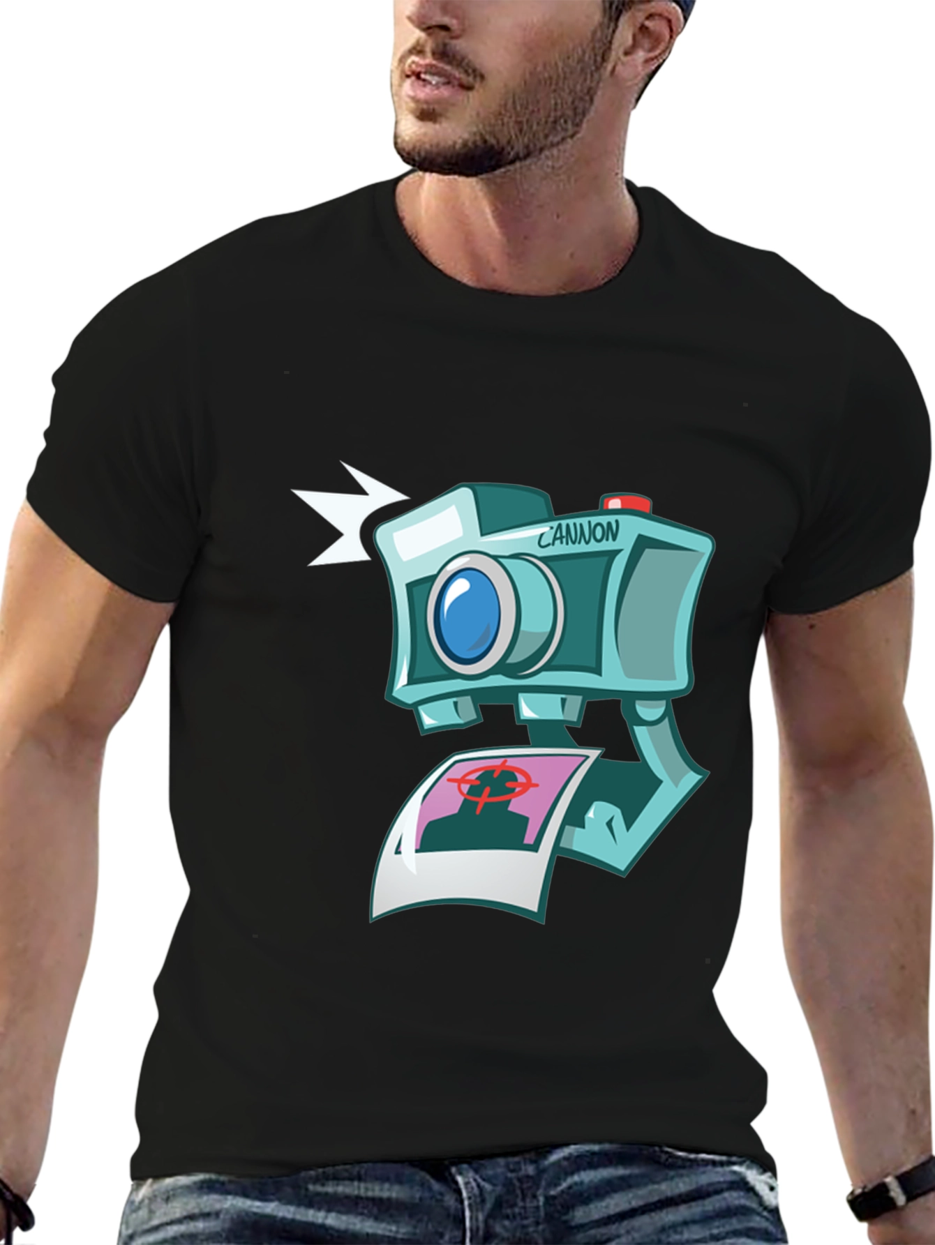 Black Camera Cartoon Graphic Black T-Shirt view 6