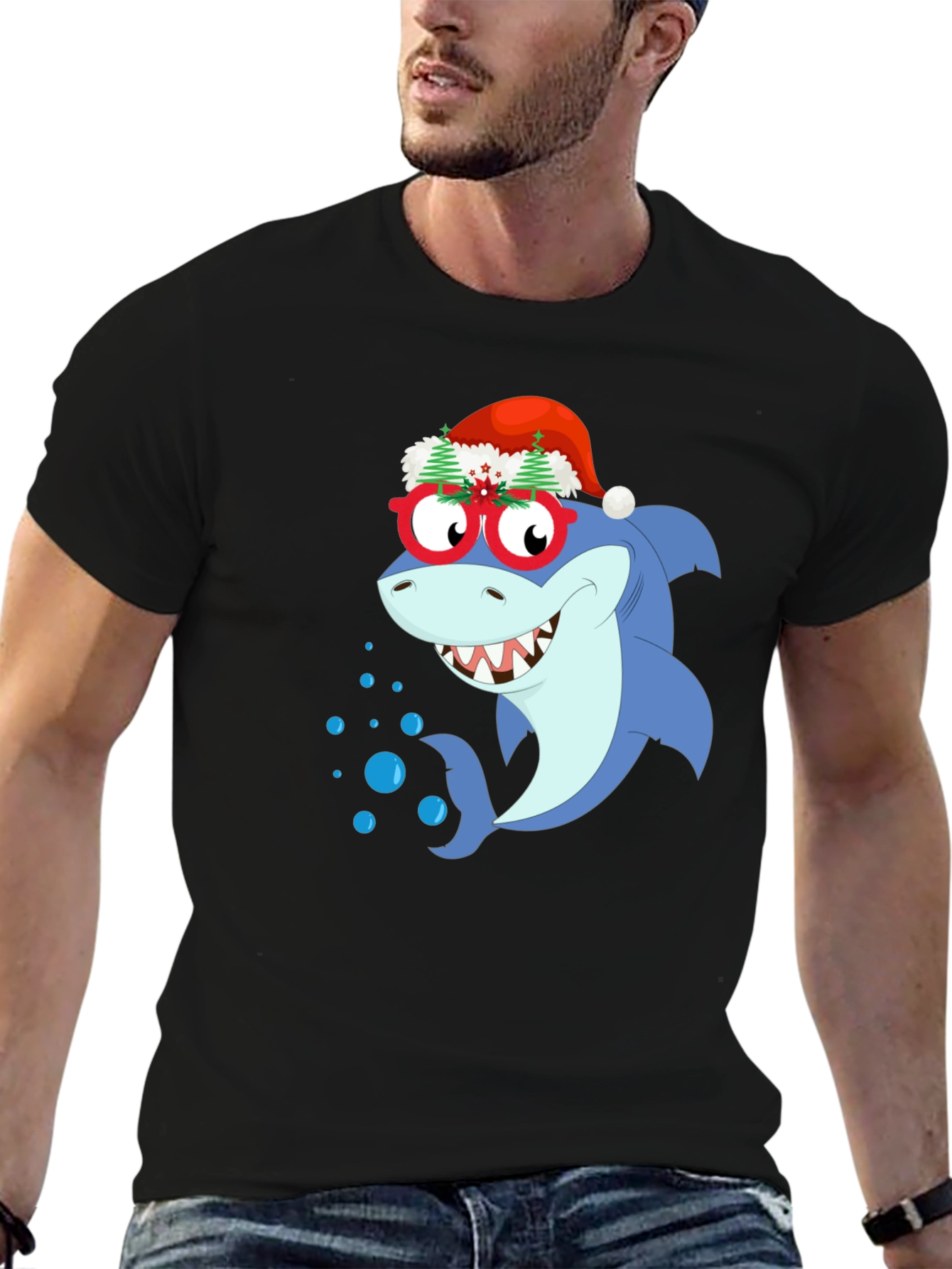 Black Christmas Shark Graphic T-Shirt view 6