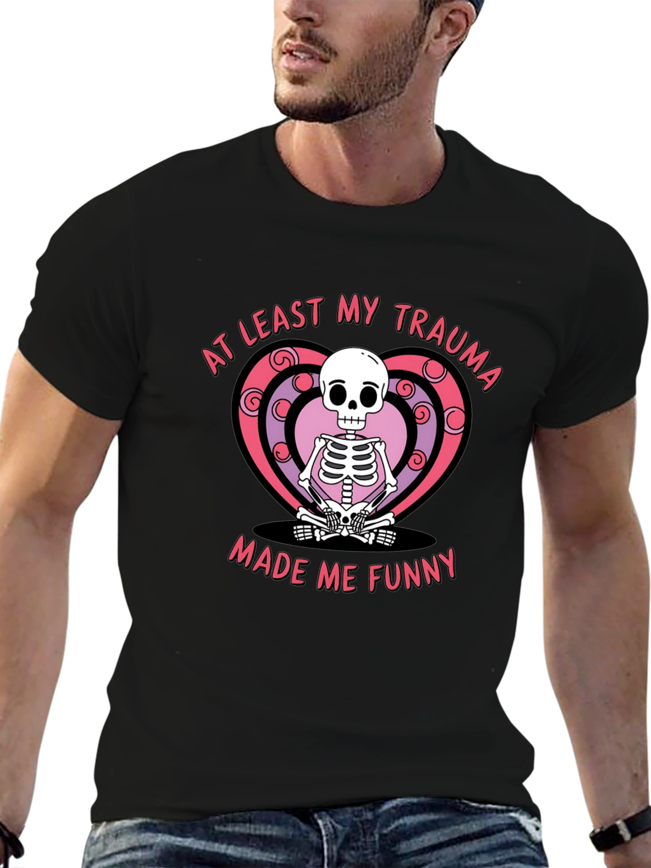 Black Funny Trauma Skeleton T-Shirt - At Least My Trauma Made Me Funny Tee view 6