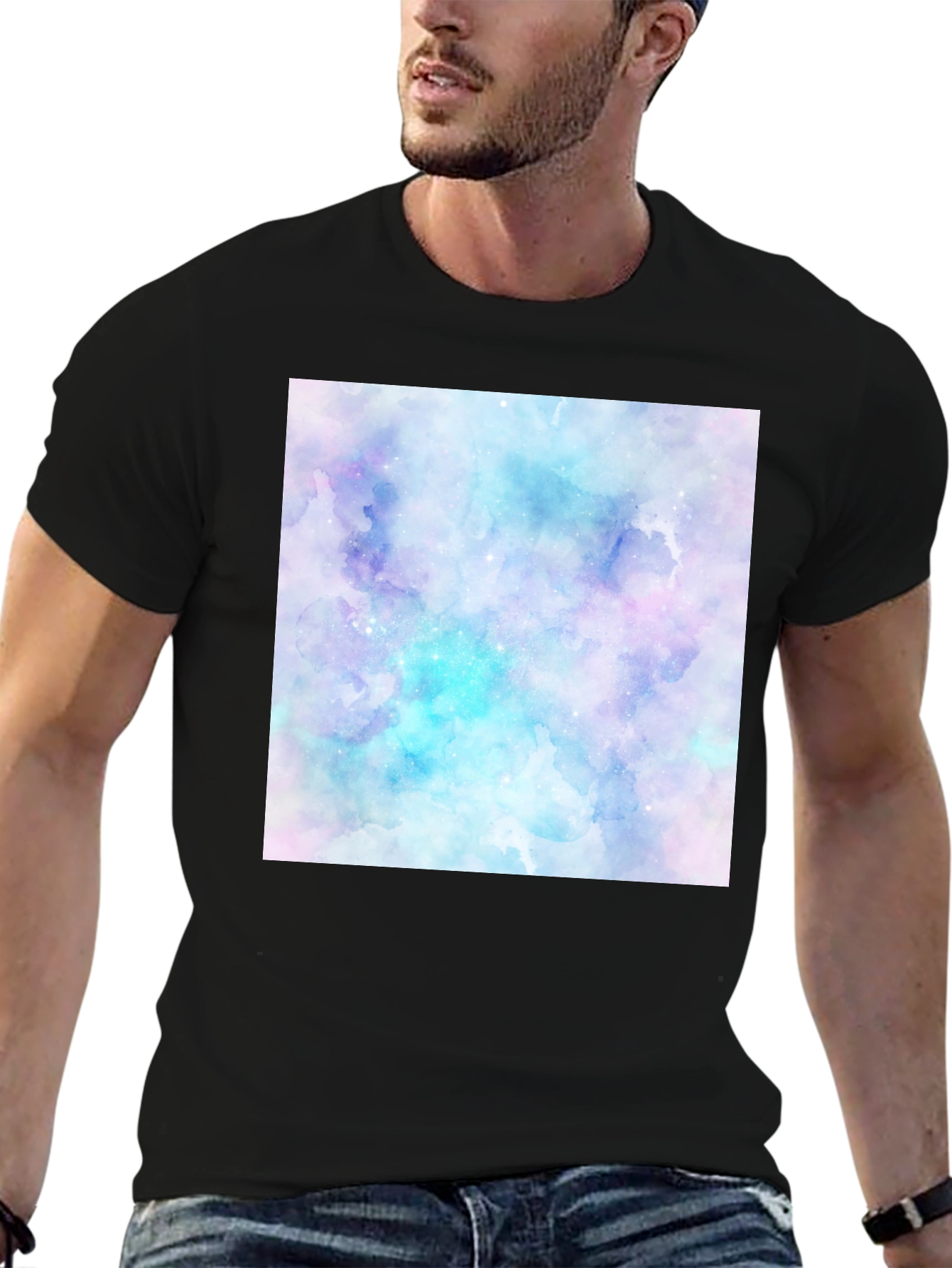 Black Watercolor Galaxy Graphic Tee - Men's Black T-Shirt view 6