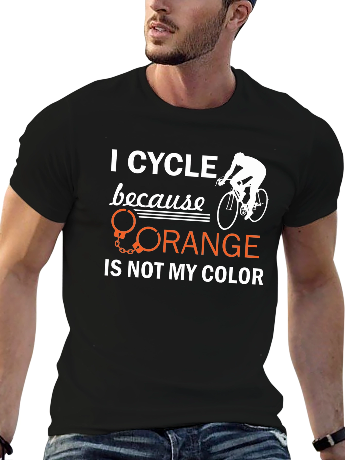 Black I Cycle Because Orange is Not My Color T-Shirt view 6