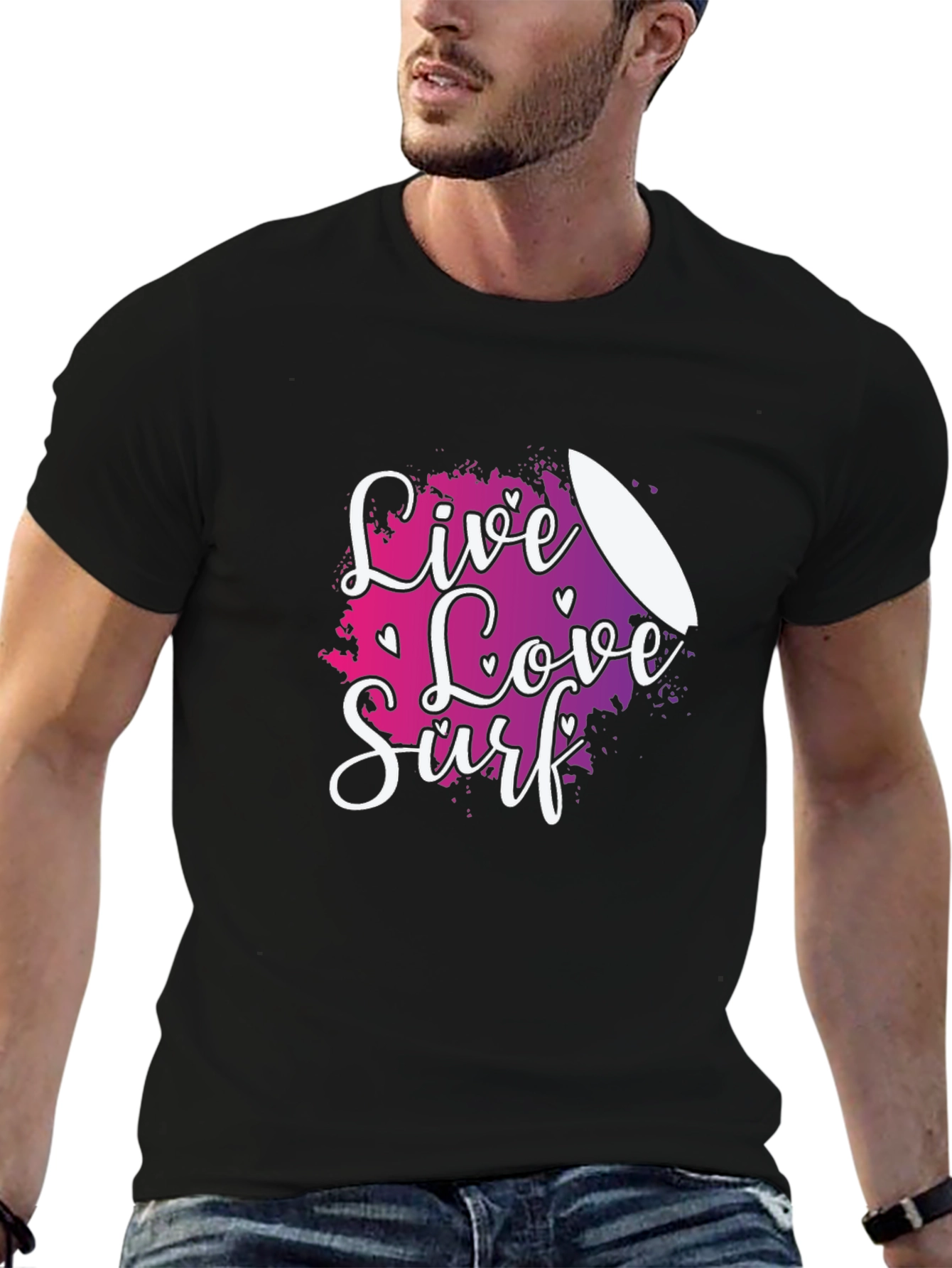 Black Live Love Surf T-Shirt, Black Tee, Summer Beach Style view 6