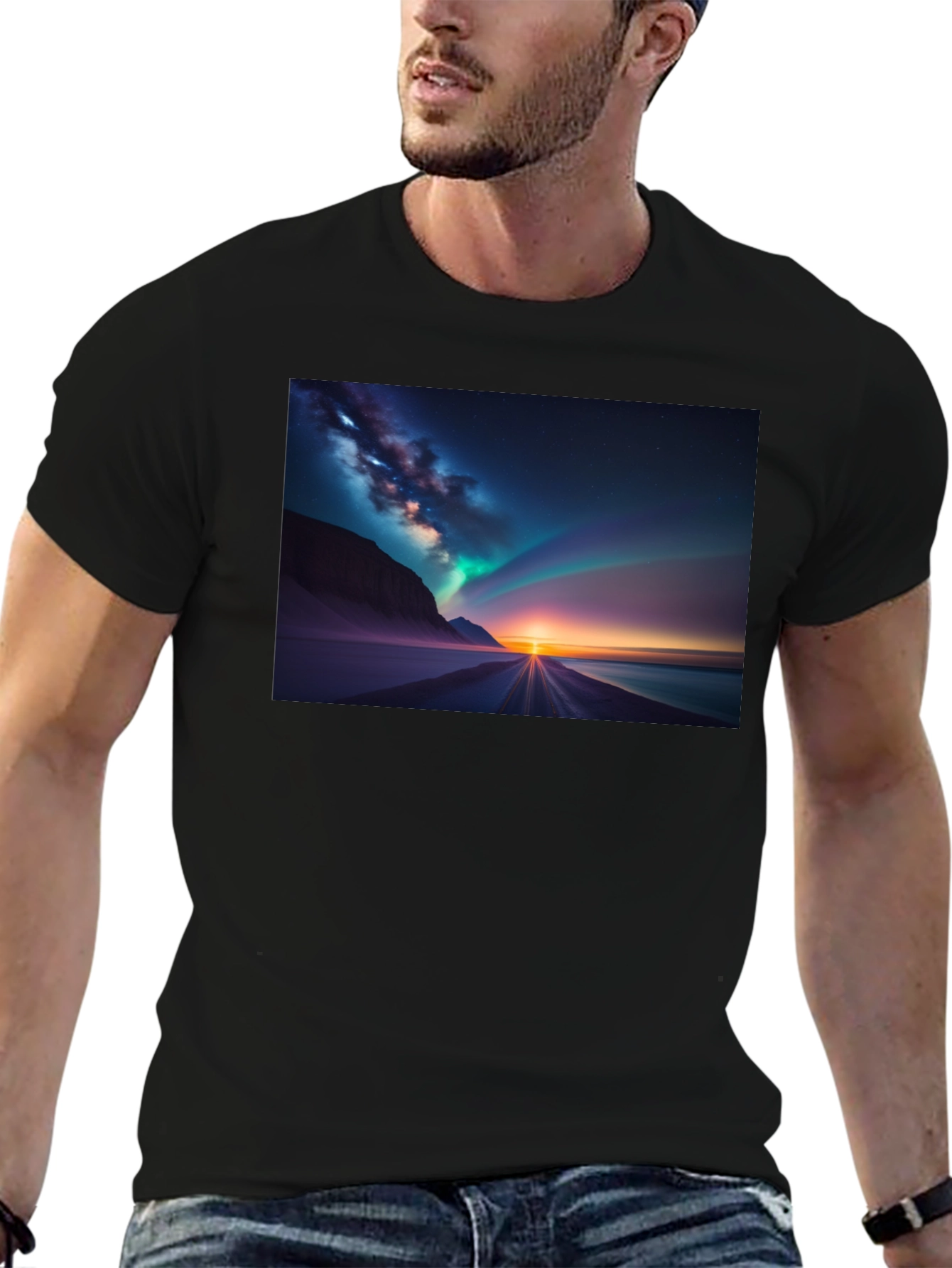 Black Aurora Borealis Graphic Tee - Black view 6